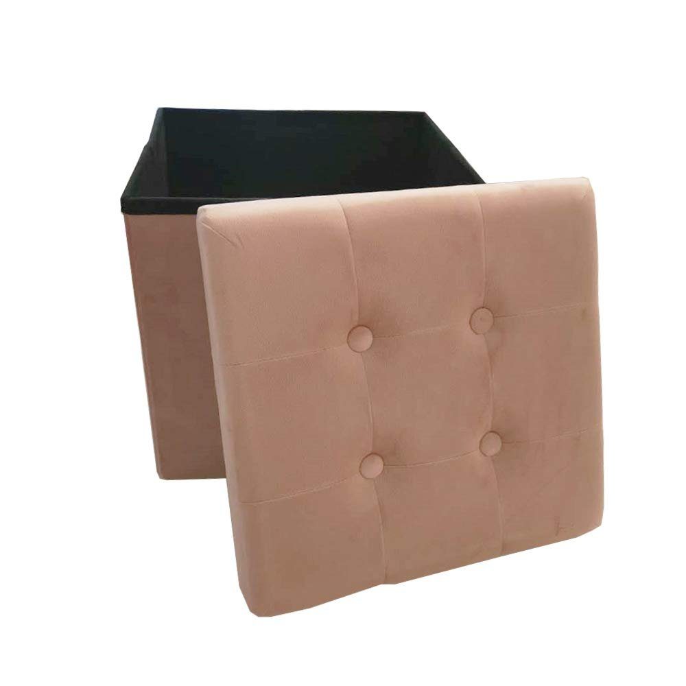 style home Sitzhocker faltbare Sitzbank mit Stauraum, 38*38*38cm (Aufbewahrungsbox mit Deckel, gepolstert Sitzwürfel Fußhocker), für Wohnzimmer Schlafzimmer, Sitztruhe aus Samt, Pink