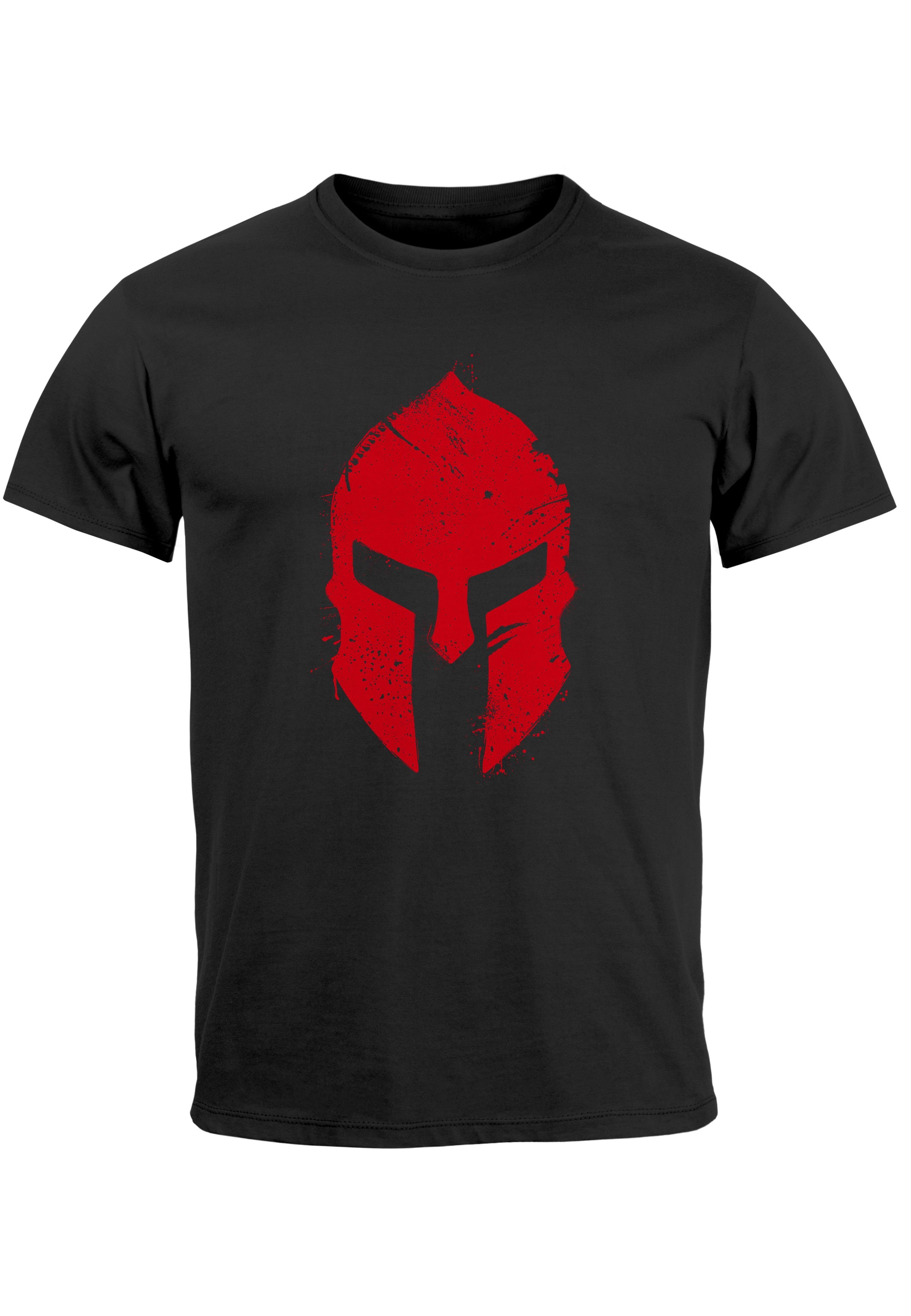 Neverless Print-Shirt Herren T-Shirt Print Sparta-Helm Aufdruck Gladiator Krieger Warrior Sp mit Print schwarz
