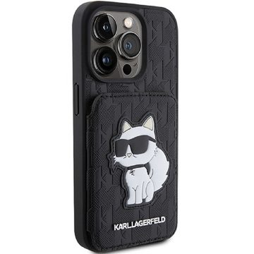 KARL LAGERFELD Handyhülle Case iPhone 15 Pro Max aufstellbar Katze Kunstleder schwarz 6,7 Zoll, Kantenschutz