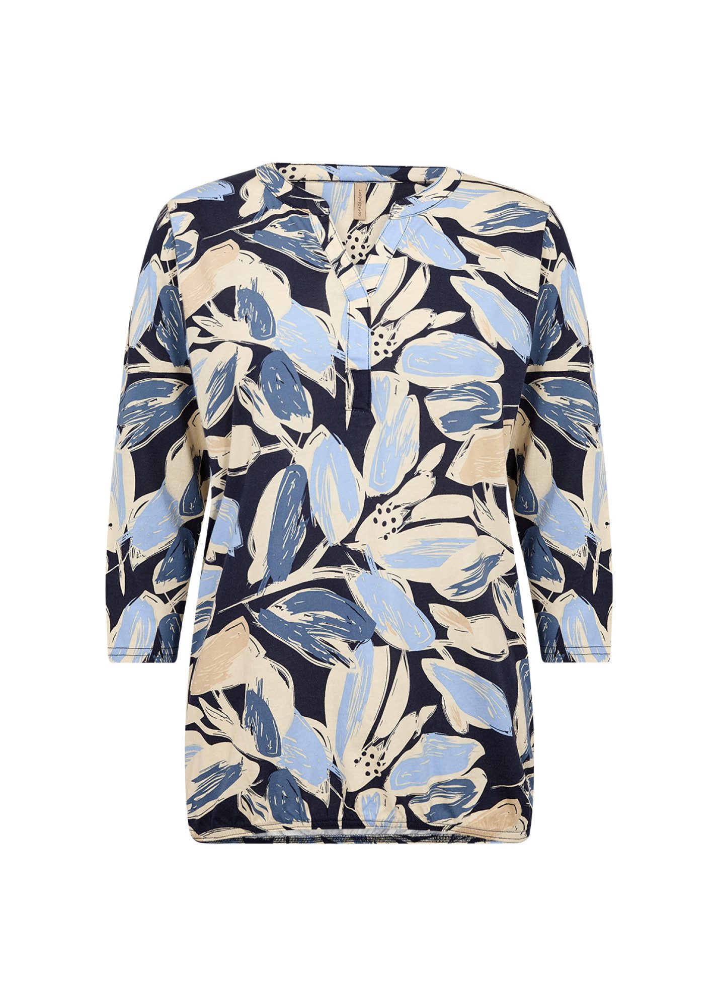 soyaconcept Shirtbluse SC-FELICITY AOP 512 aus Baumwolle und Viskose, hüftlange Passform, mit V-Ausschnitt