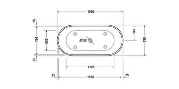 Duravit Badewanne Badewanne D-NEO 1600x750 freist 2 RS ohne Überlauf weiß weiß