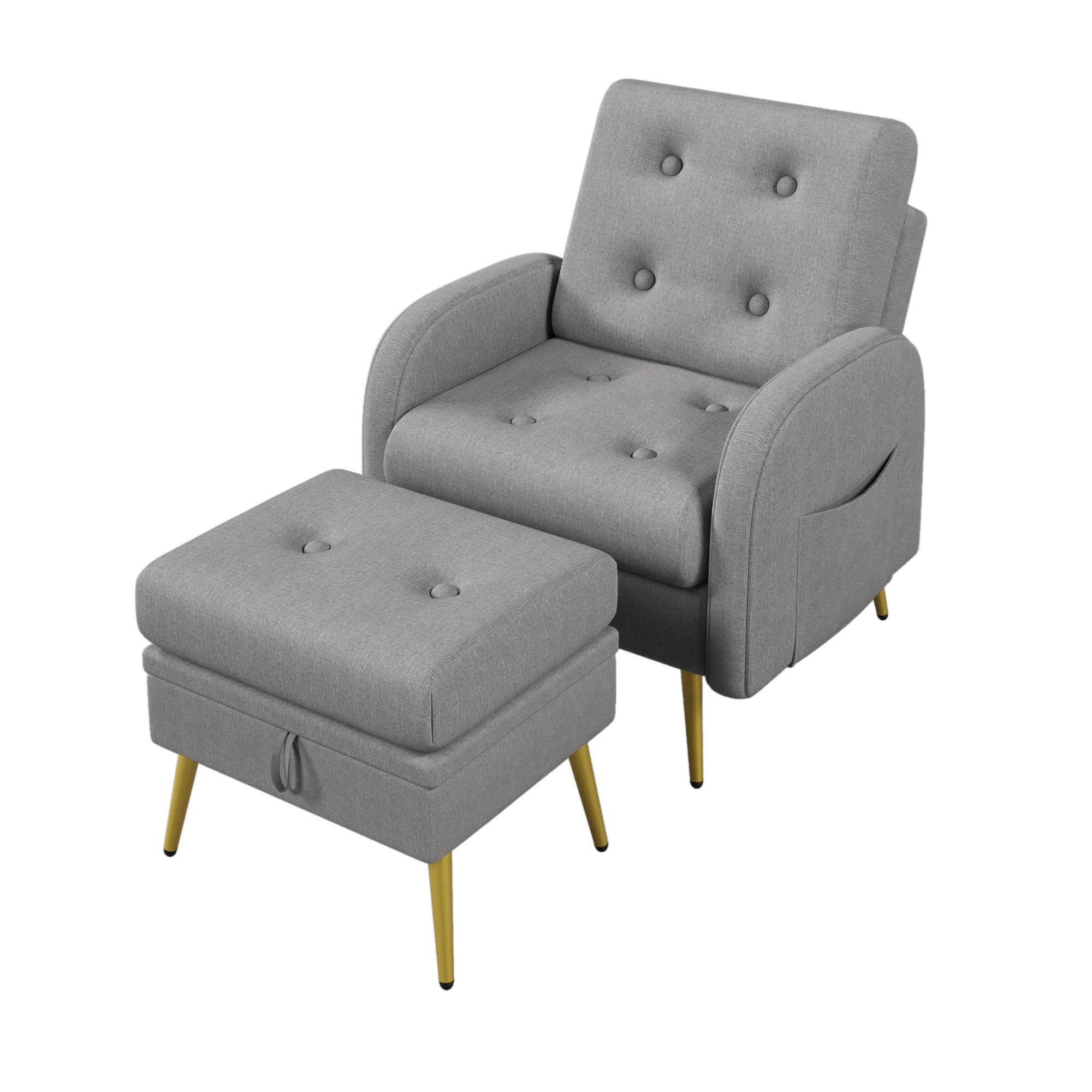 BlingBin Loungesessel (1-St., Rückenlehne 3-stufig verstellbar, mit Fußstütze), Mit Seitentasche und Stauraum in der Fußstütze