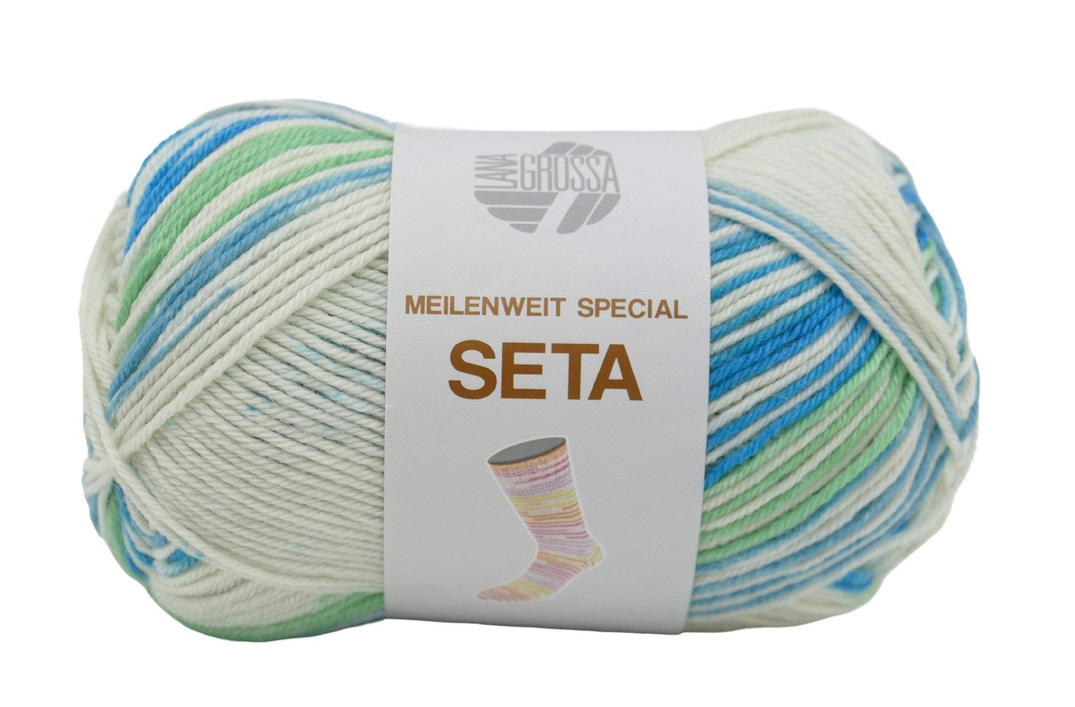 LANA GROSSA Meilenweit Special SETA, Sockenwolle mit Seide, 50g Häkelwolle, 210 m (Strumpfwolle, Sockengarn), 55 % Schurwolle (Merino), 25 % Polyamid und 20 % Seide