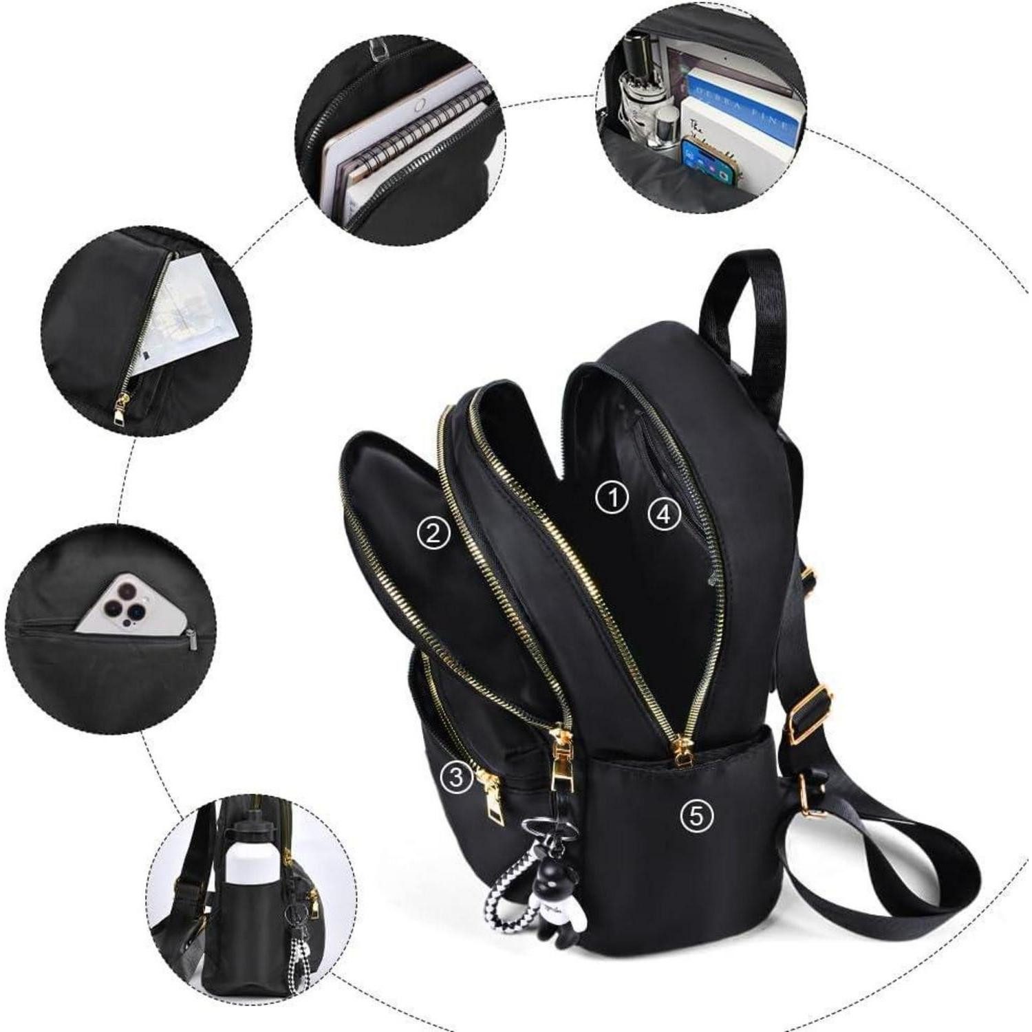 LuxusKollektion Daypack Rucksack Damen Klein Wasserdicht Nylon Daypack Reiserucksack D-schwarz