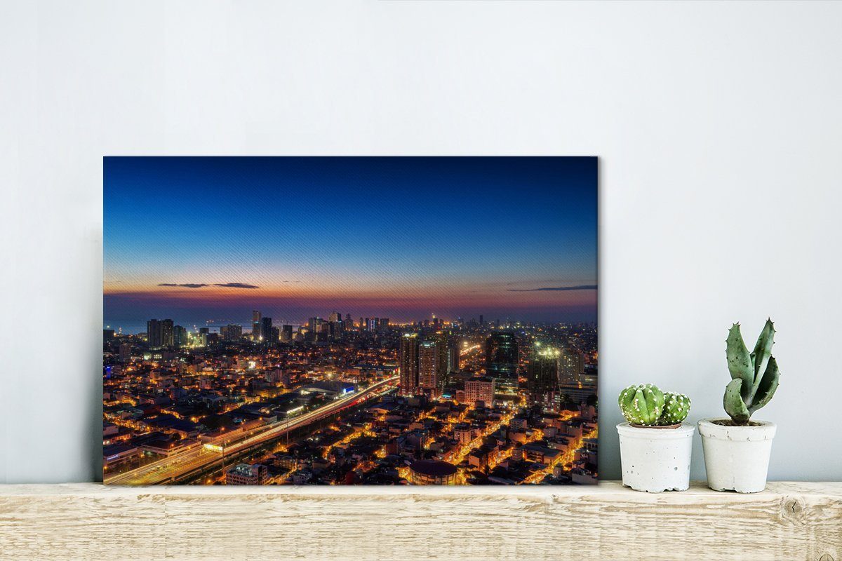 cm von in Leinwandbild Wandbild 30x20 OneMillionCanvasses® Leinwandbilder, der Abenddämmerung, Manila Wanddeko, Skyline St), Aufhängefertig, (1