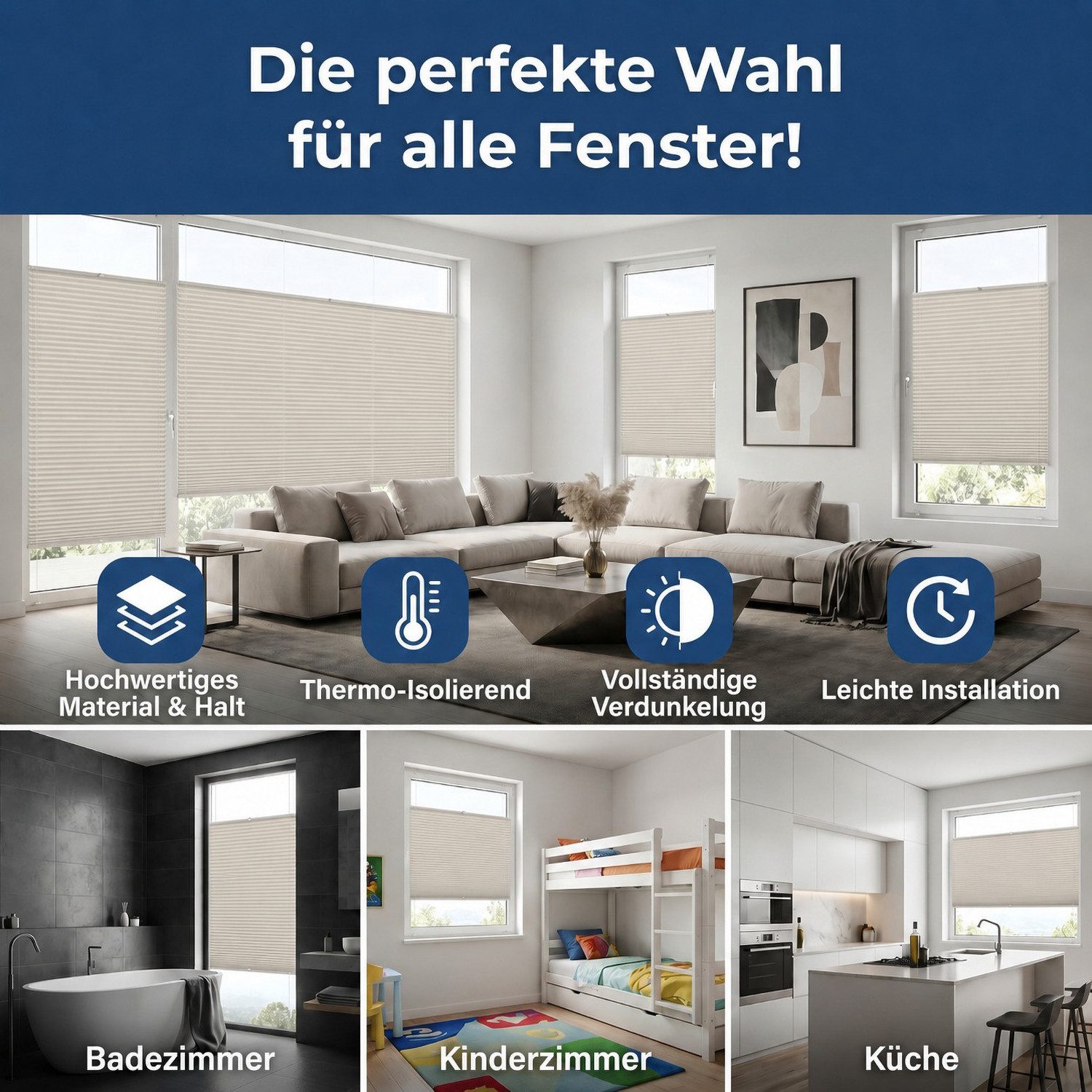 Rikmani Plissee Thermo Fensterplissee ohne Bohren, Champagner, 40x120, verdunkelnd, Klemmfix, Langlebige Premium-Qualität, Thermo Plissee – Bild 3 von 5