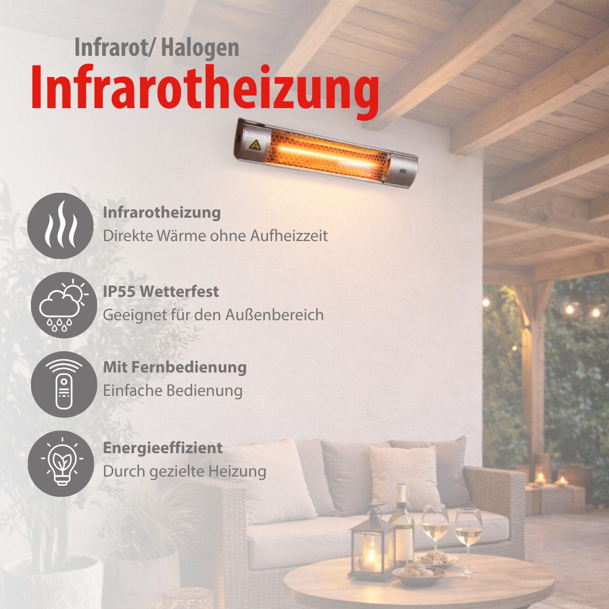 Alpina Terrassenstrahler alpina Infrarotheizung 2000W – Heizstrahler Terrasse