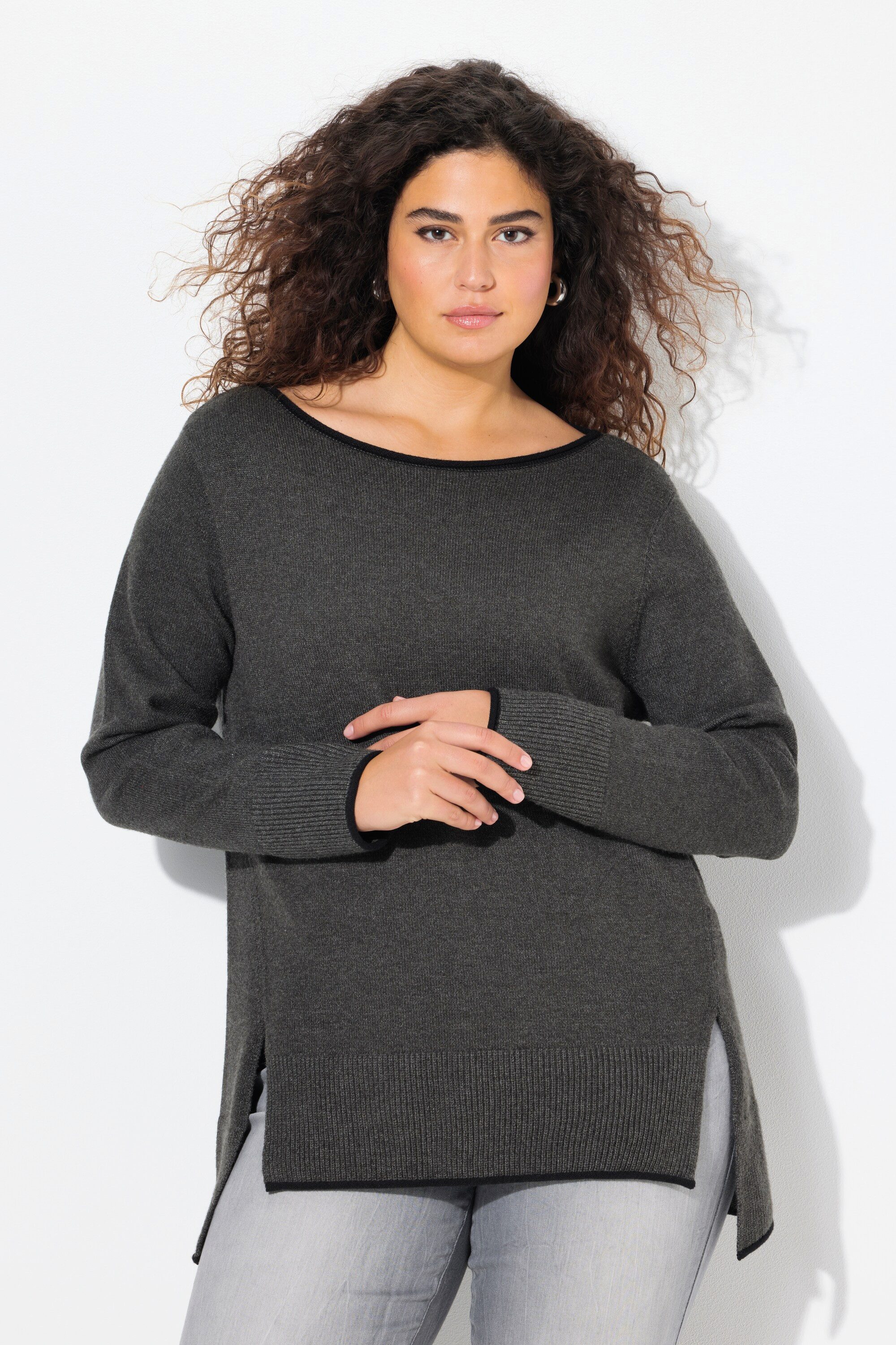Ulla Popken Strickpullover Pullover Saumschlitze U-Boot-Ausschnitt günstig online kaufen