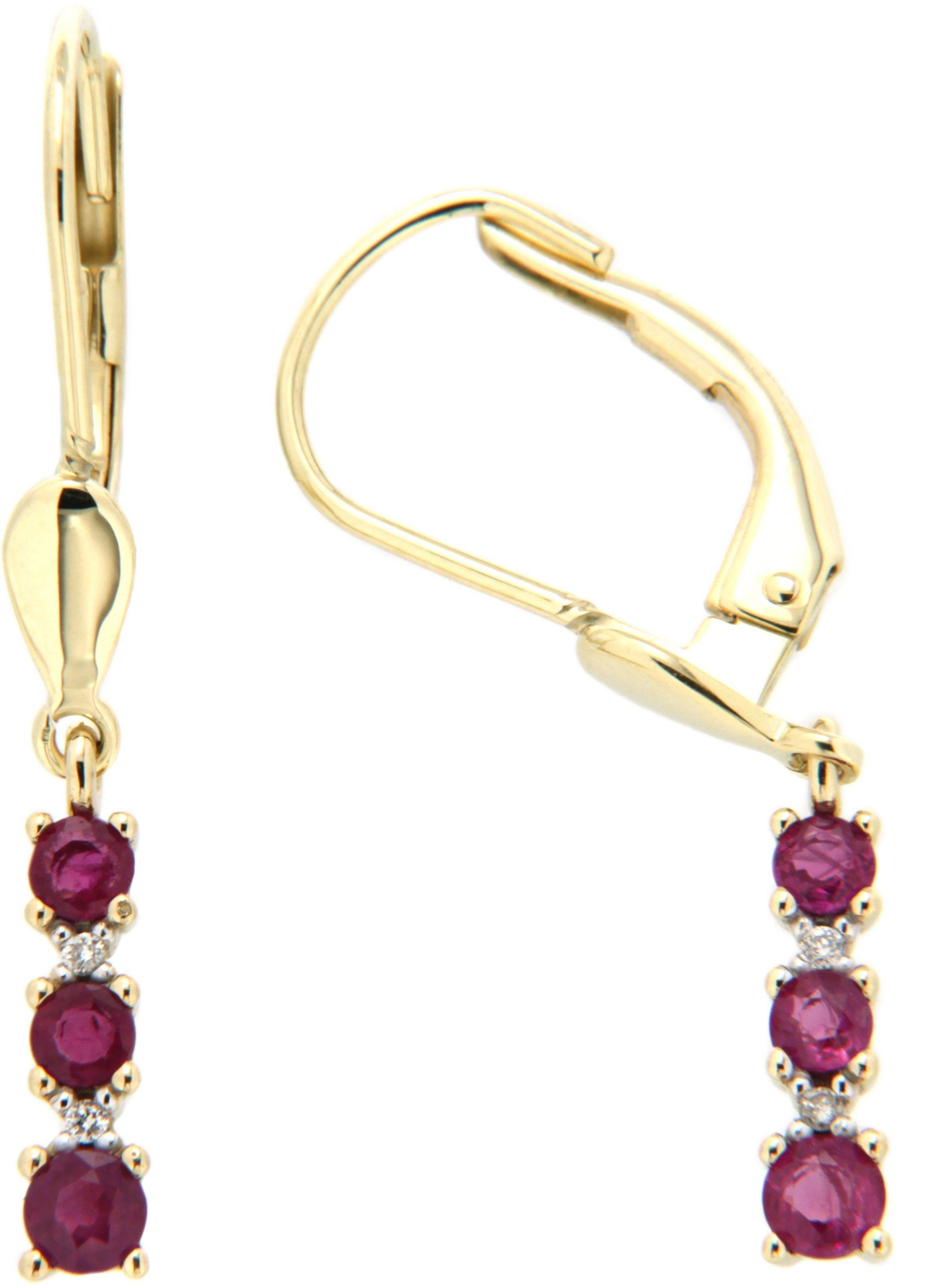 Firetti Paar Ohrhänger Schmuck Geschenk Gold 333 Ohrschmuck Patentbrisur Farbstein Edelstein, mit Rubin - mit Brillant
