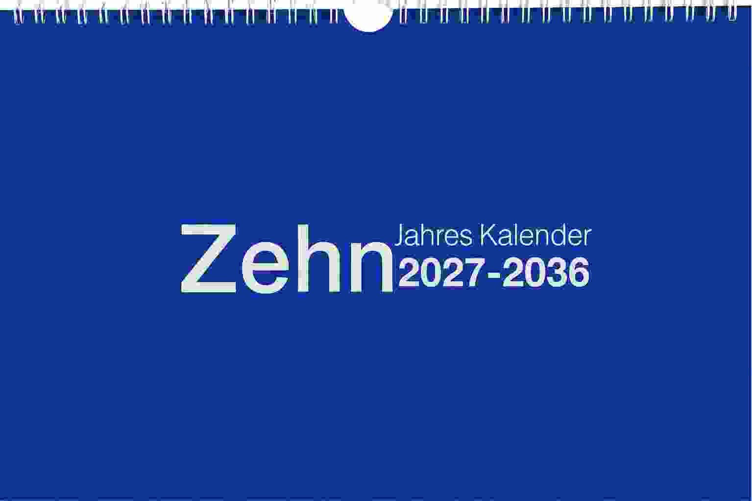 ADINA Wandkalender 2027 Adina Zehnjahres-Kalender A4 blau Querformat mit Spiralbindung