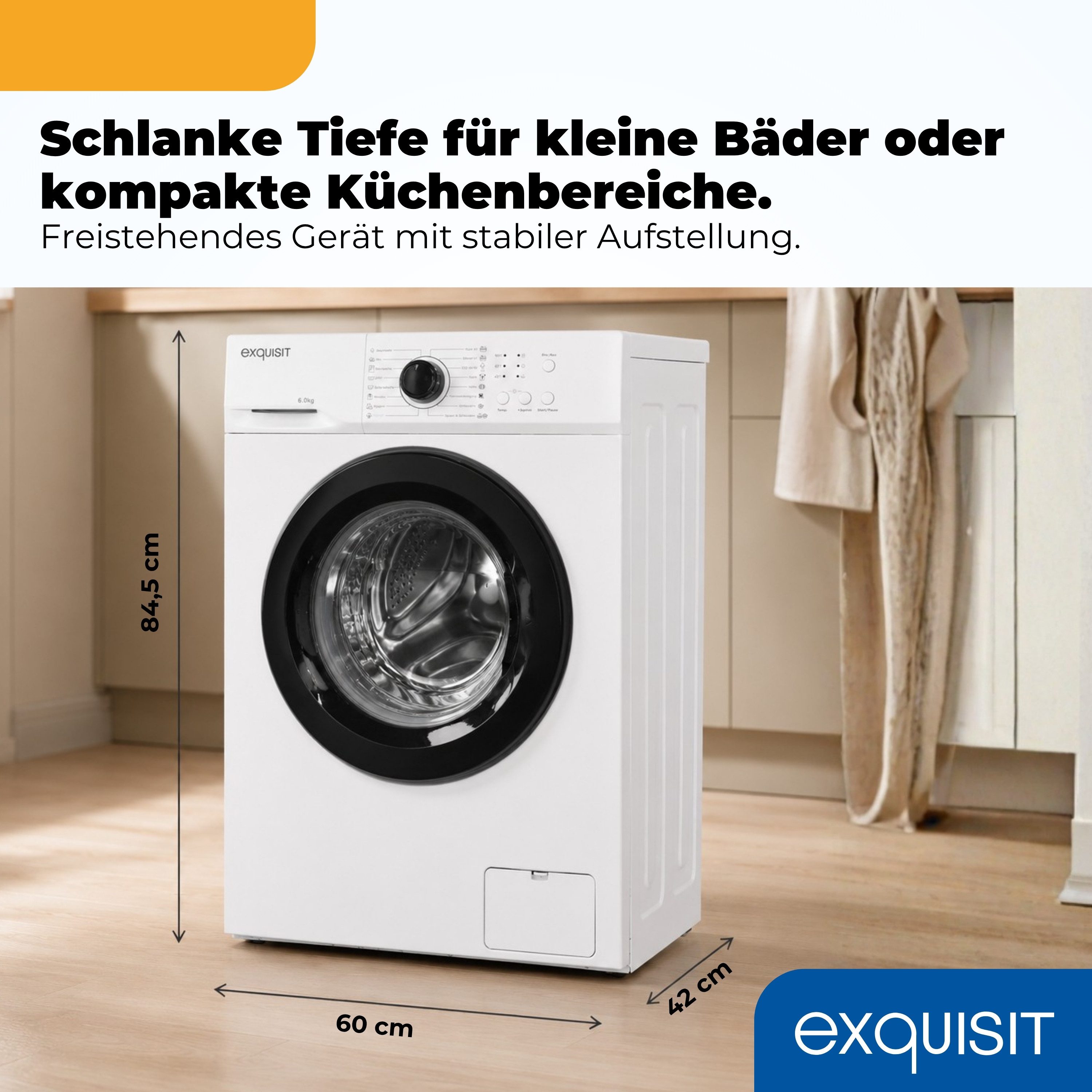 exquisit Waschmaschine WA56110-020A, 6 kg, 1000 U/min, Zuverlässige 6-kg-Waschmaschine mit einfacher Bedienung