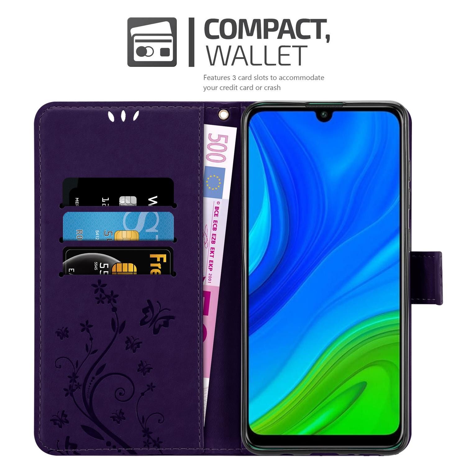 Cadorabo Handyhülle für Huawei P SMART 2020 Hülle Huawei P SMART 2020, Hülle Schutzhülle Blumen Flower mit Standfunktion Kartenfach Magnet