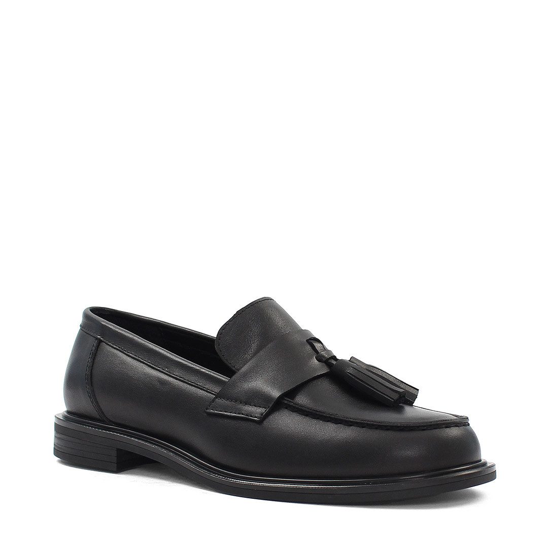 Celal Gültekin Loafer Damen Elegante Slipper aus Leder mit Quasten-Verzierung Loafer Glattes Echtleder in klassischem Schwarz