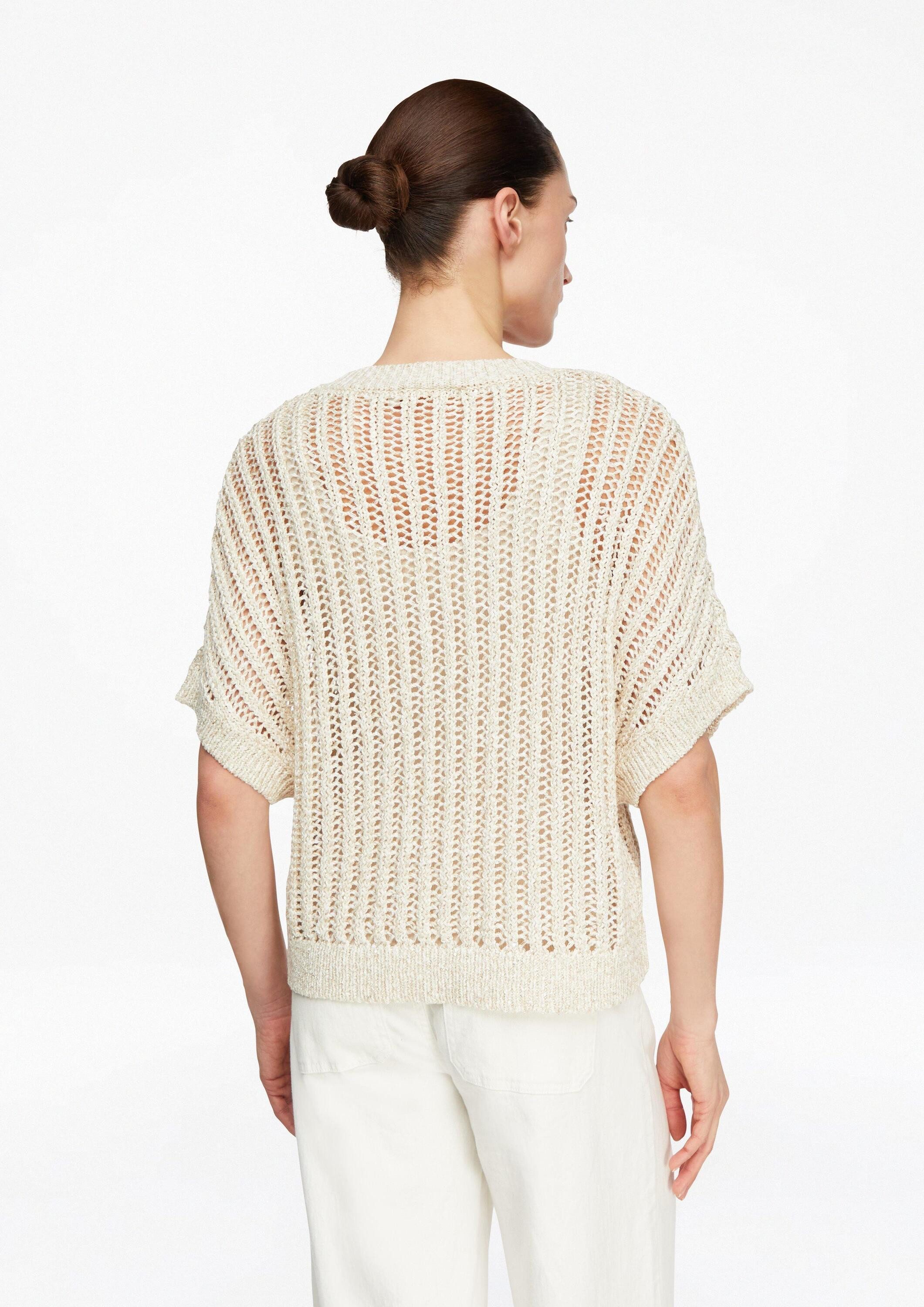 comma Kurzarmpullover Strickpullover Lockeres Strick-Shirt mit Pailletten