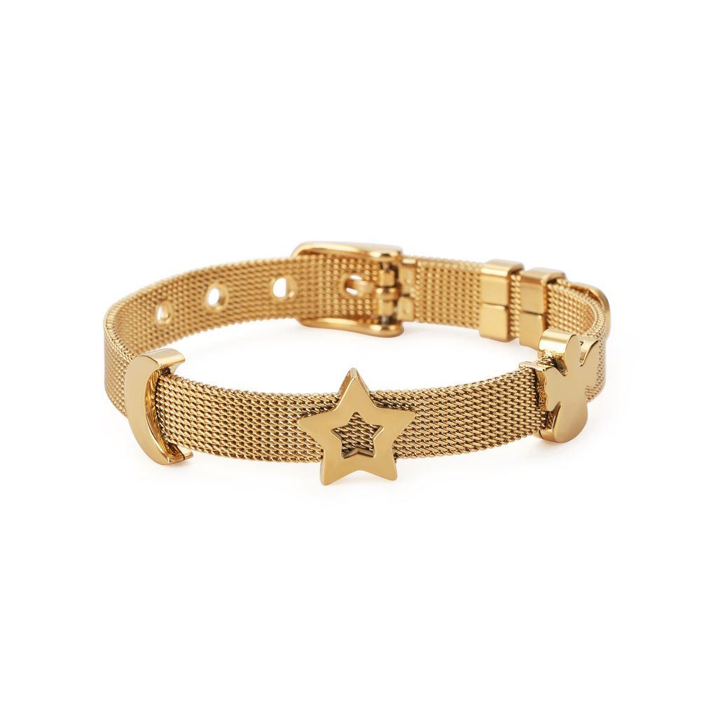 Invanter Bettelarmband Engel und Geschenkbox elegante Mond inkl Stern Modische Armband, Gold