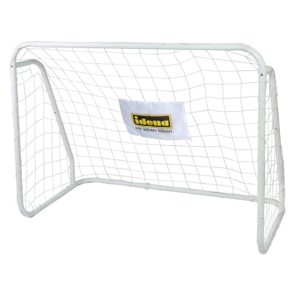 Idena Fußballtor Fußballtor aus Metall mit Netz, ca. 124 x 96 x 61 cm, Weiß, ideal für Outdoor, Garten, Park, Strand und Halle | 