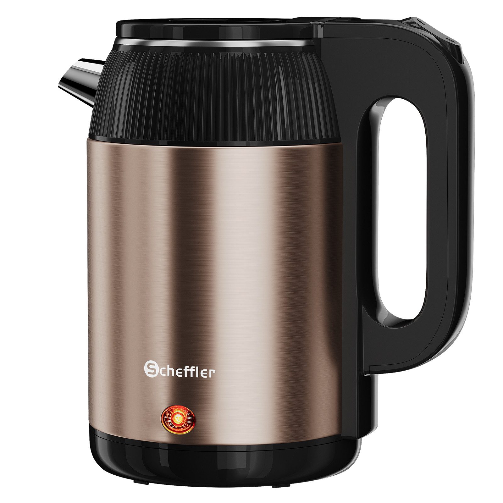Scheffler Wasserkocher Edelstahl 2,2/3 Liter Teekocher Elektrischer Trockengehschutz, 2.2 l, 1500 W, Schnellkochfunktion, Perfect-pour-Ausgustülle, Fester Filter, BPA-frei