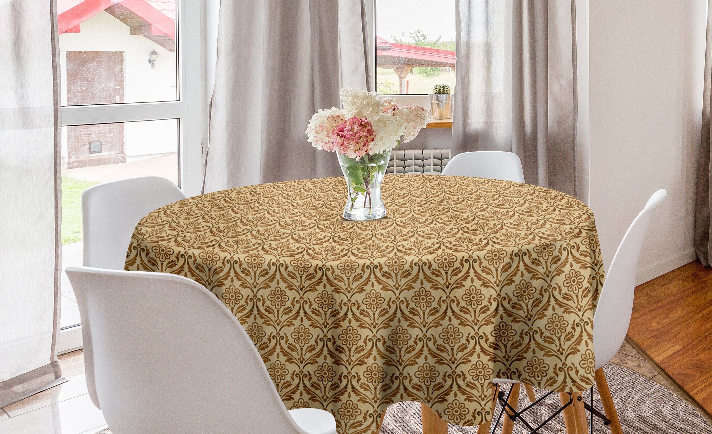 Abakuhaus Tischdecke Kreis Tischdecke Abdeckung für Esszimmer Küche Dekoration, Jahrgang Kurvige Blätter Gänseblümchen | Tischdecken