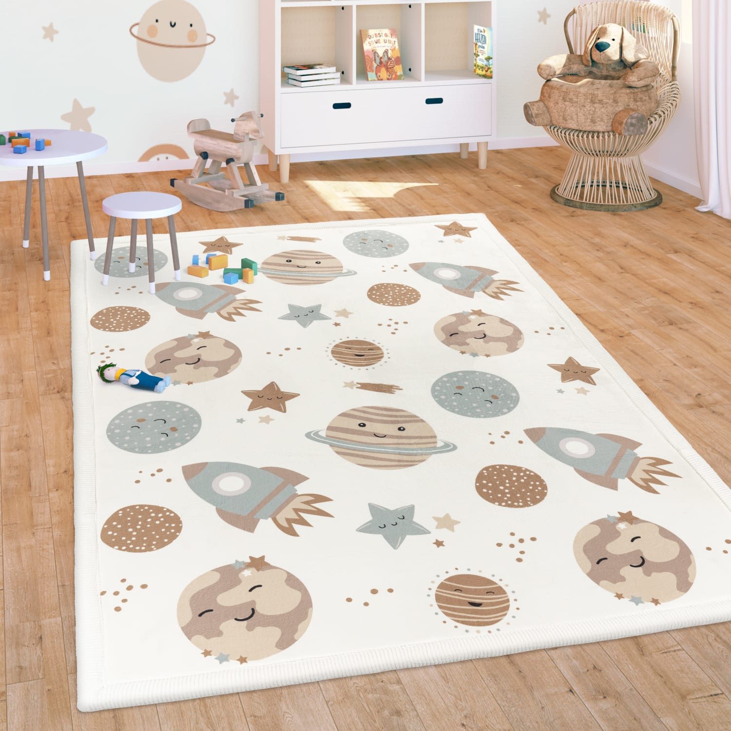 KADIMA DESIGN Kinderteppich waschmaschinenwaschbar Weltraum Kinderzimmer Kinderteppich, Rechteckig, Höhe: 24 mm, Florhöhe: 20 mm, 100% Polyester, Rechteckig, 140x200cm, Mehrfarbig