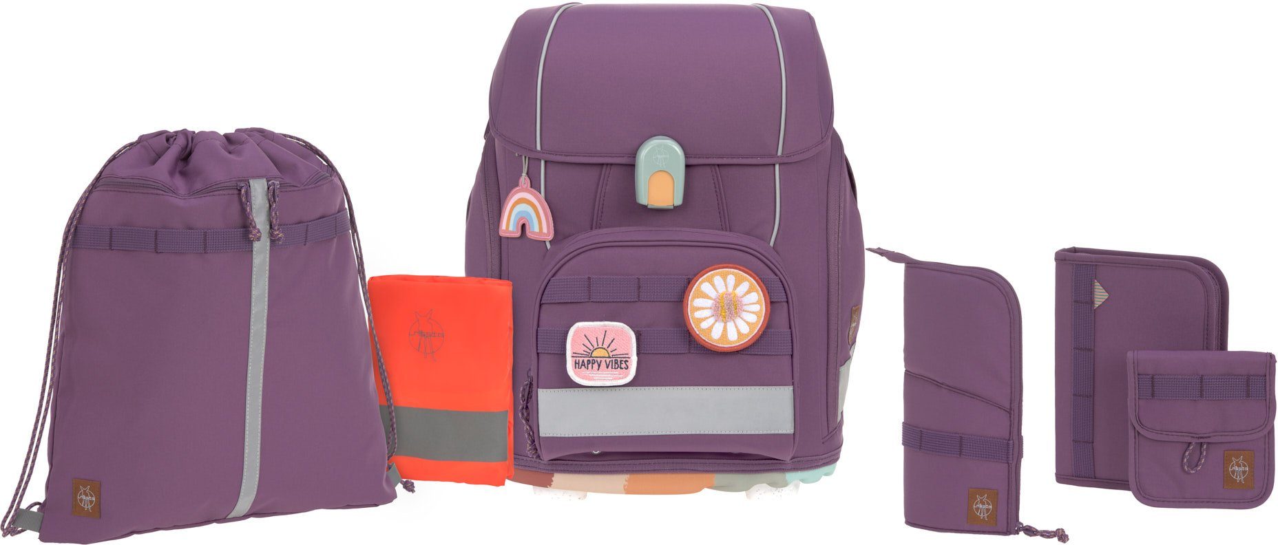 LÄSSIG Schulranzen Unique, Boxy, Purple (Set, 7-tlg), PETA-approved vegan; aus recyceltem Material