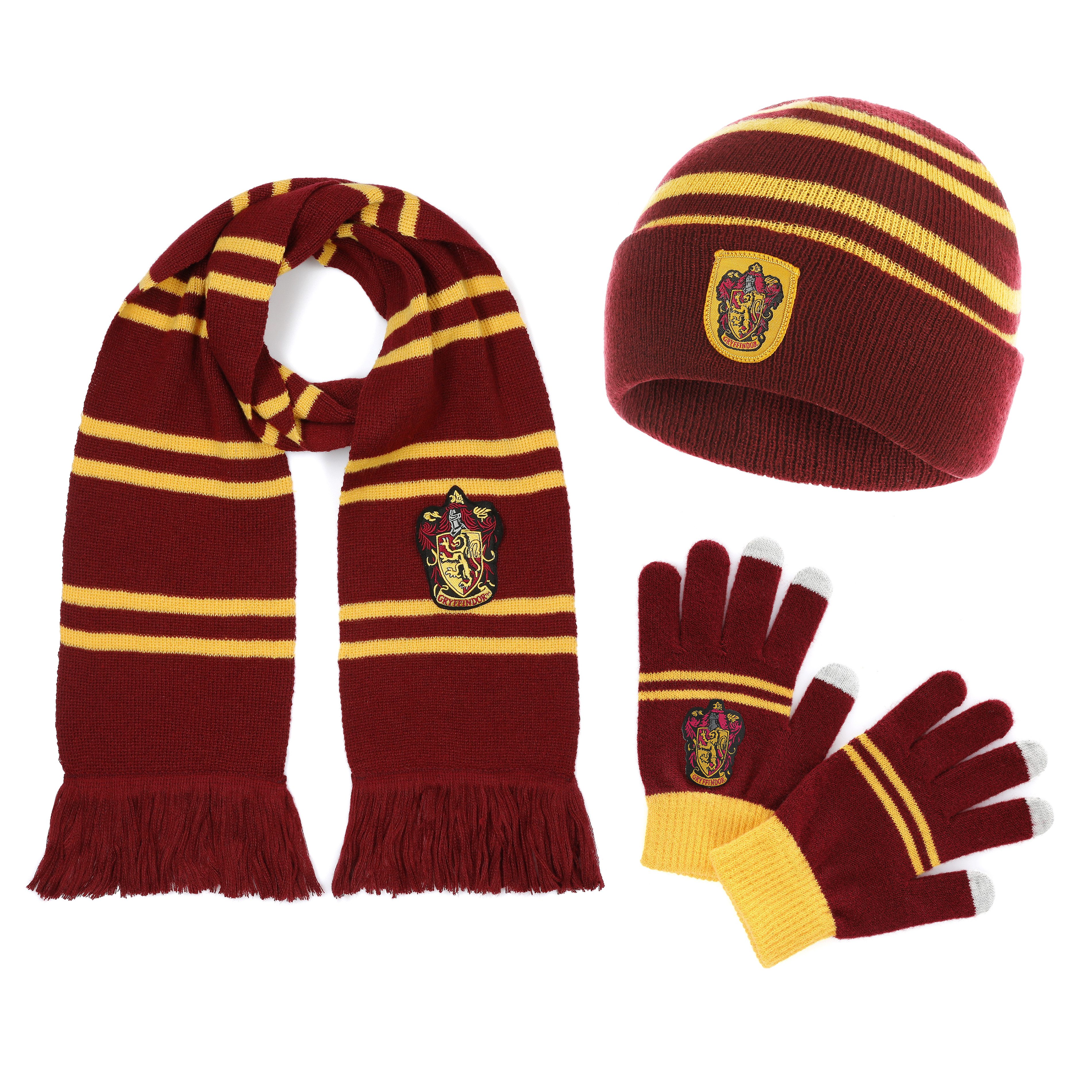 Harry Potter Strickmütze, Schal und Handschuhe (Set, 3-St., Offizielles Gryffindor Accessoire) für Damen und Kinder als Geschenk oder Kostüm