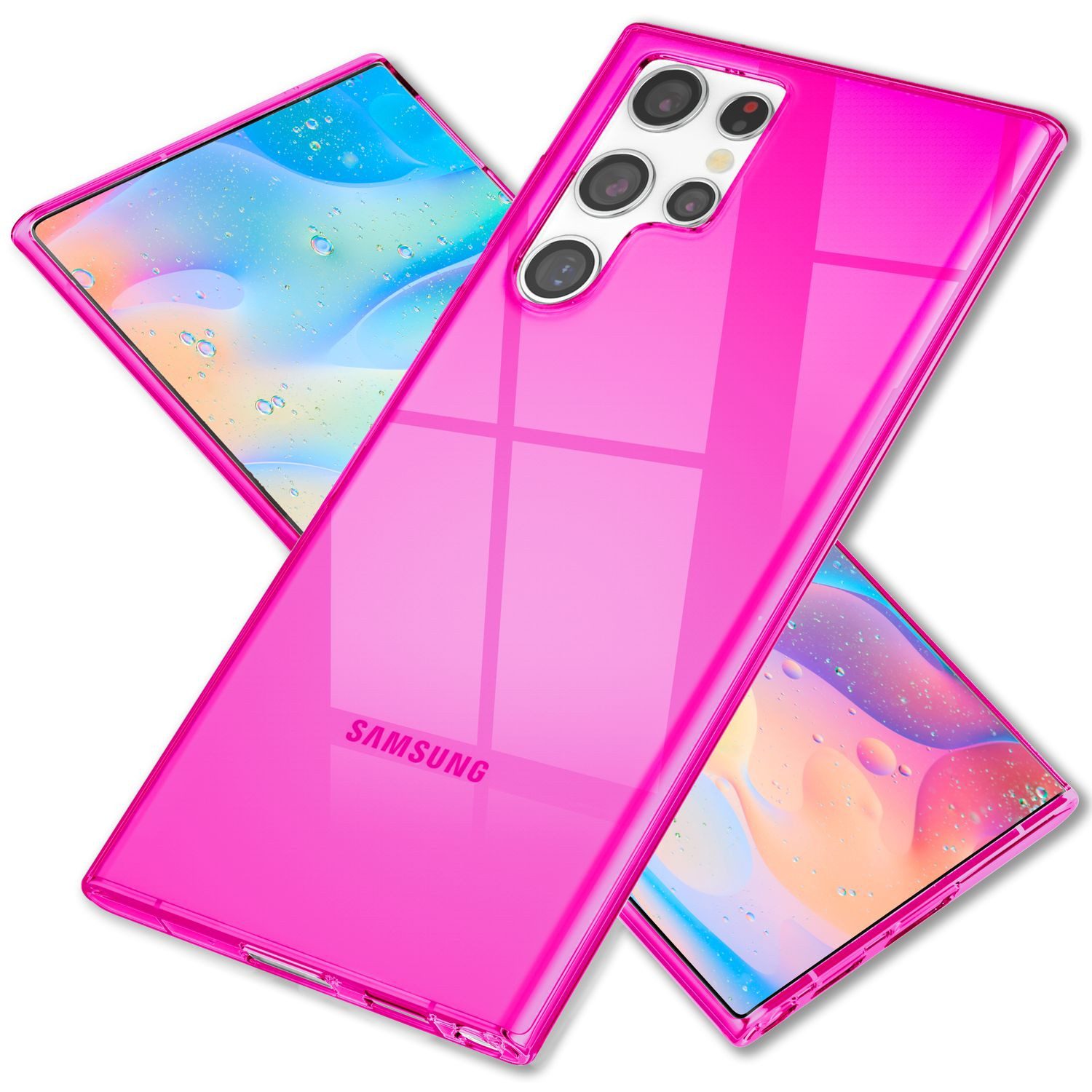 Nalia Smartphone-Hülle Samsung Galaxy S22 Ultra 17,3 cm (6,8 Zoll), Klare Neon Silikon Hülle / Bunt Leuchtend / Durchsichtig / Flexibel