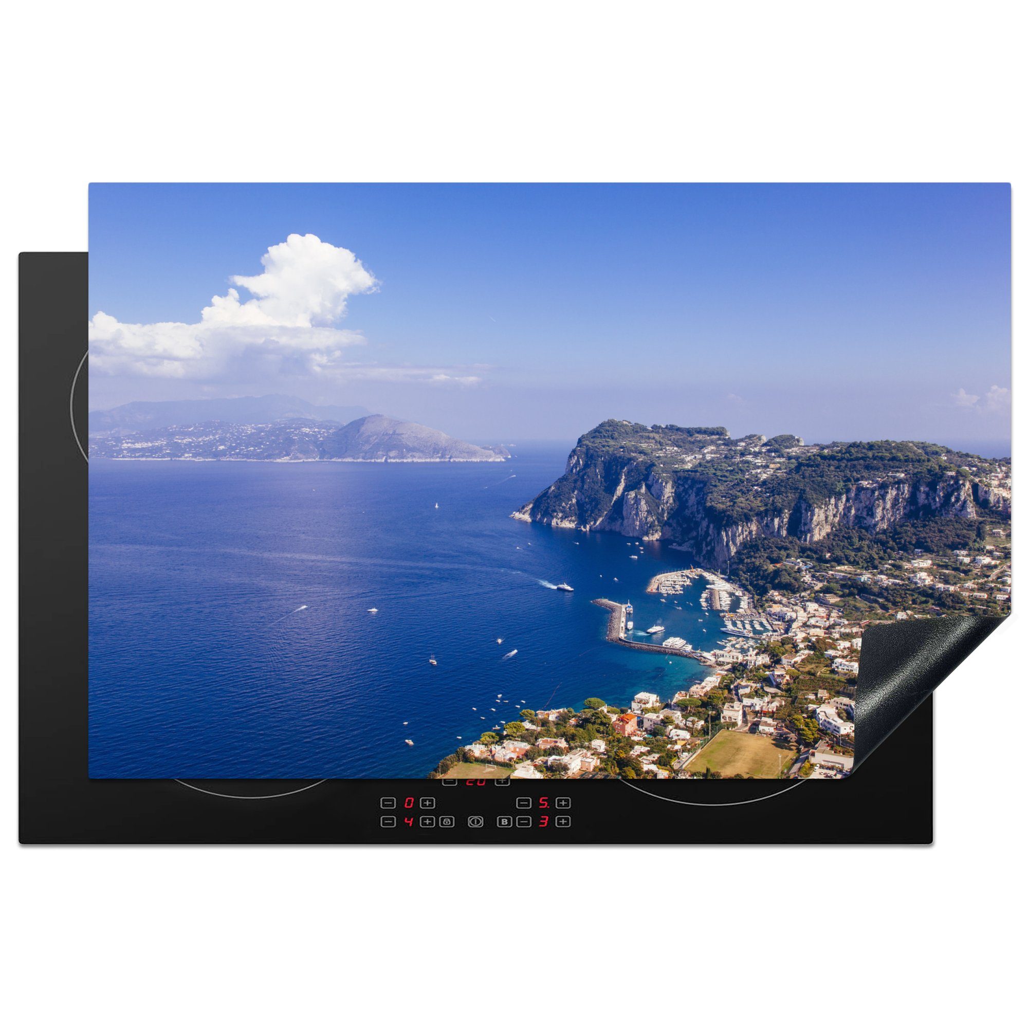MuchoWow Herdblende-/Abdeckplatte Blick von der Nordküste von Capri in Italien, Vinyl, (1 tlg), 81x52 cm, Induktionskochfeld Schutz für die küche, Ceranfeldabdeckung