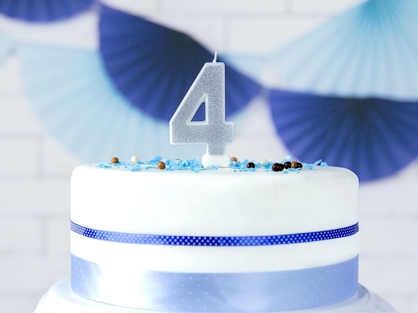 partydeco Geburtstagskerze, Geburtstagskerze Zahl 4 mit Glitzer 7cm silber günstig online kaufen
