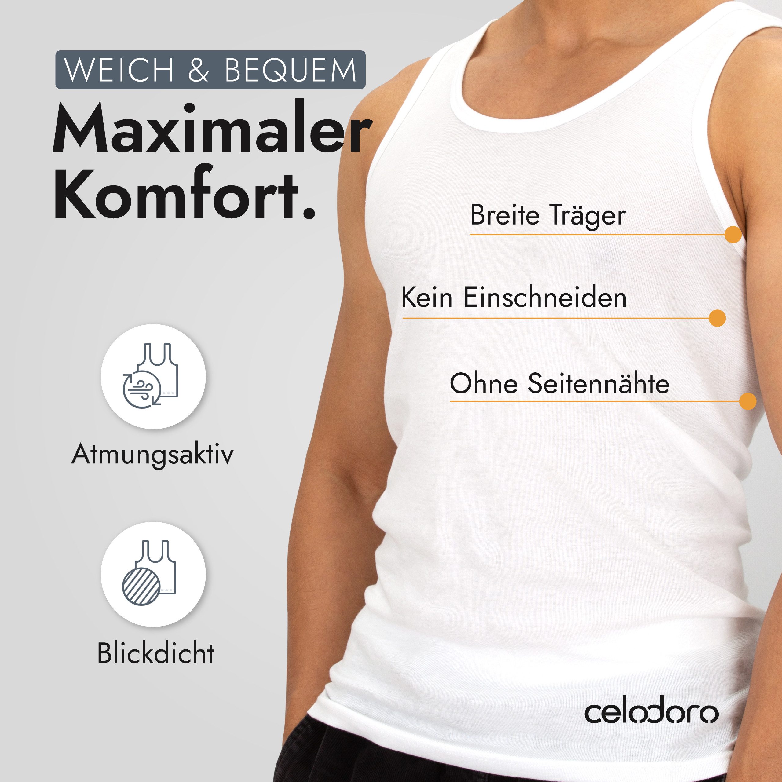 celodoro Unterhemd Herren 5er Pack - Feinripp Tank-Top aus 100% Baumwolle - Achselshirts – Bild 5 von 5