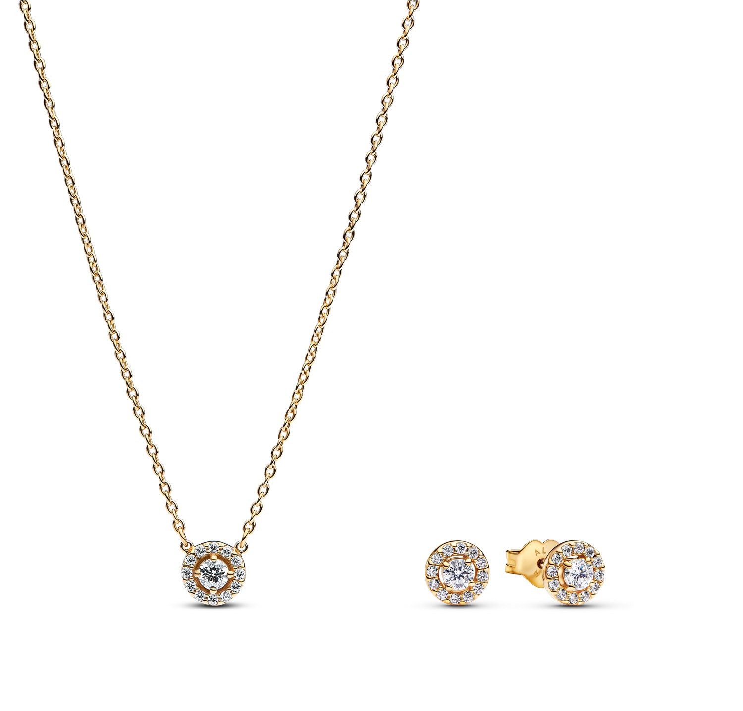 Kette mit Anhänger Schmuck-Set für Runder Pavé Heiligenschein Goldfarben