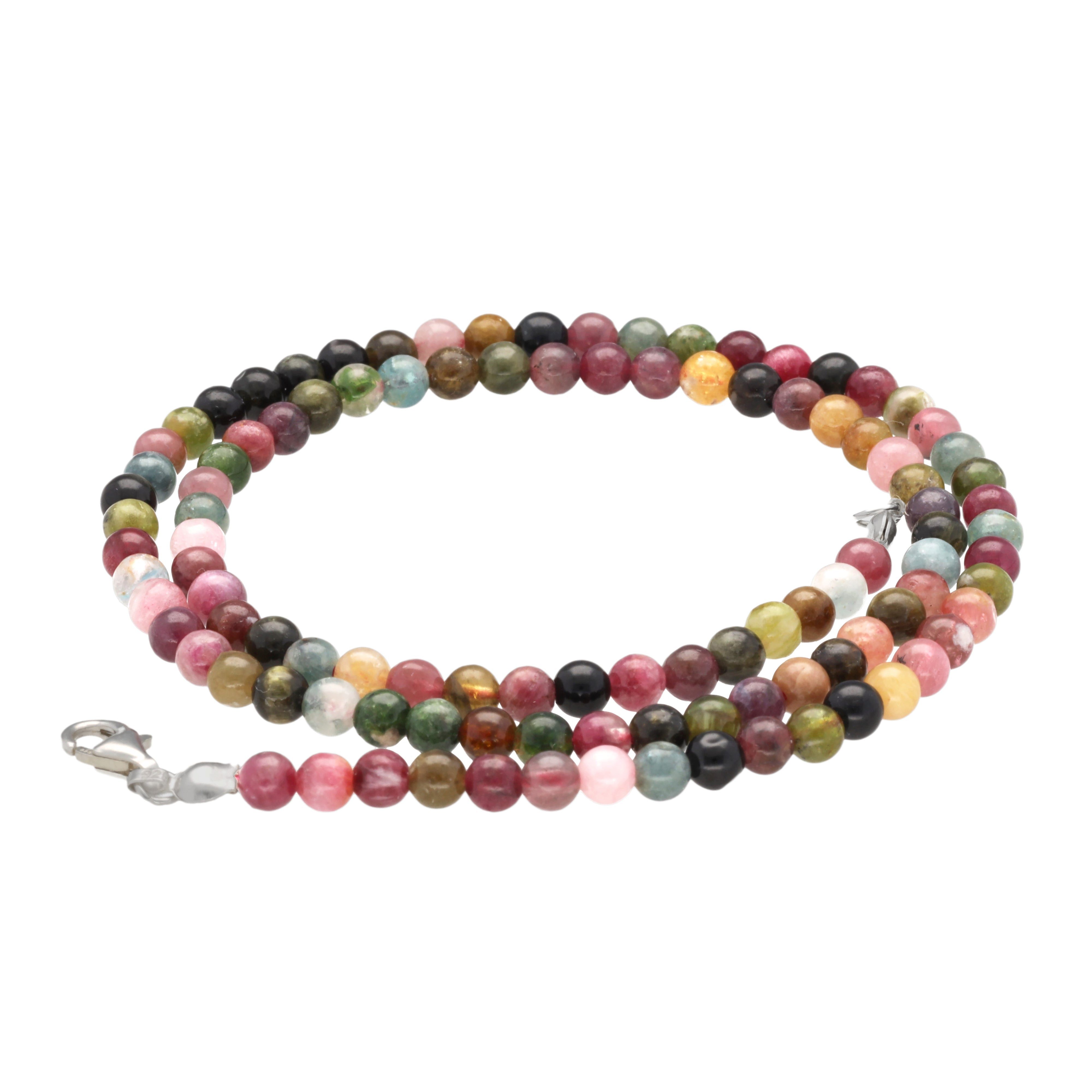 Lebensquelle Plus Kette ohne Anhänger Edelstein Kugelkette + 925 Silber Verschluss, Ø 4mm Kugeln 45cm lang