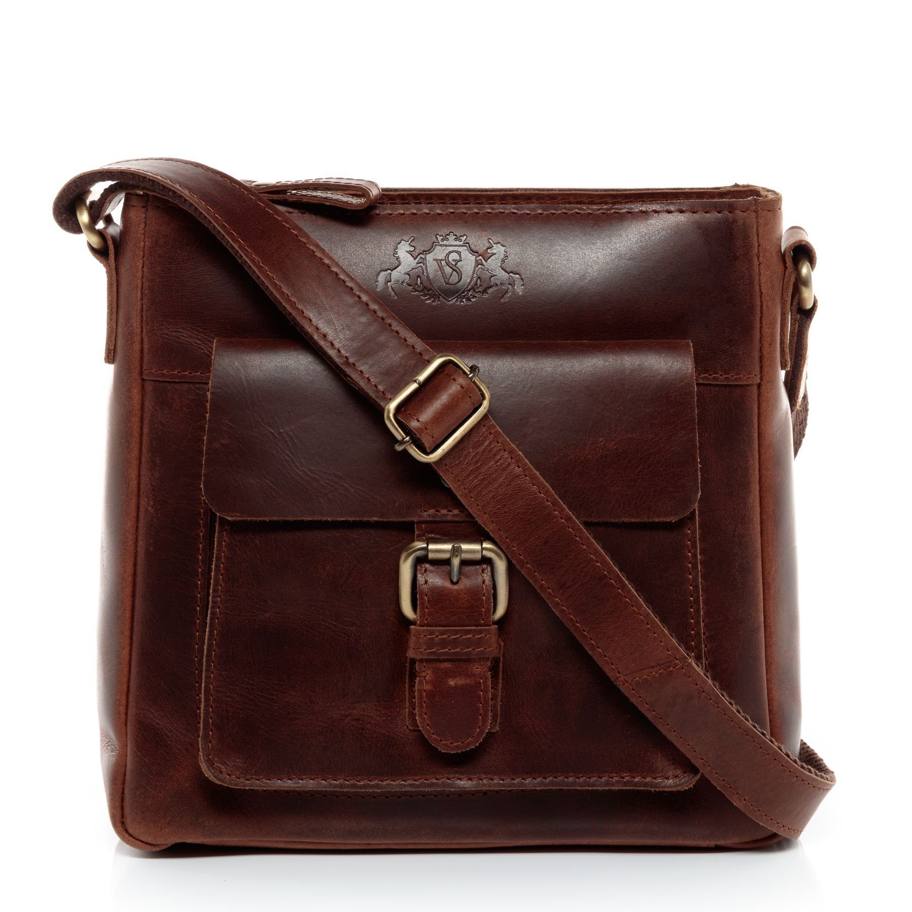 SID & VAIN Umhängetasche YALE Umhängetasche Cross-Body Bag echt Leder, Ledertasche Schultertasche Herren Damen Messenger Bag braun
