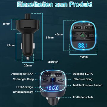zggzerg Bluetooth FM Transmitter Auto,2 USB Ports, Unterstützt SD-Karte U-Disk Bluetooth-Adapter