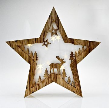 Bambelaa! LED Dekolicht Weihnachtsstern Holz Hologramm LED Dekoration batteriebetrieben 30cm, LED, Warmweiß