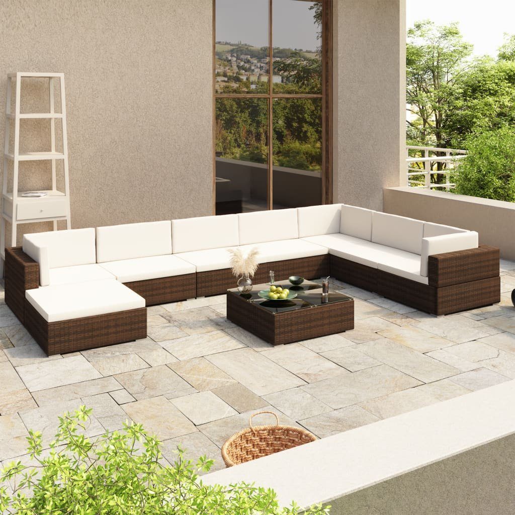 vidaXL GartenloungeSet 8tlg. GartenLoungeSet mit Auflagen Poly
