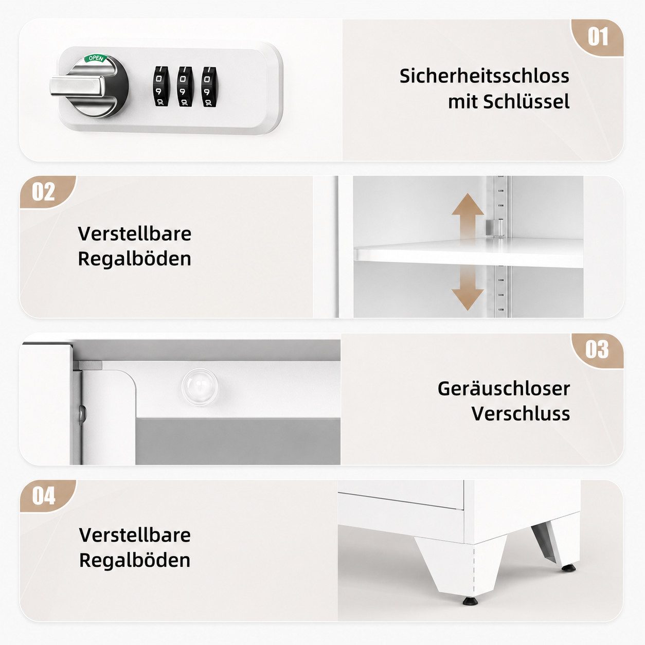 LHForgetech Mehrzweckschrank abschließbarer Metallschrank mit Kombinationsschloss, 90 x 80 x 40 cm (1-St) Kleiner Büro- und Werkzeugschrank mit 2 verstellbaren  – Bild 4 von 5