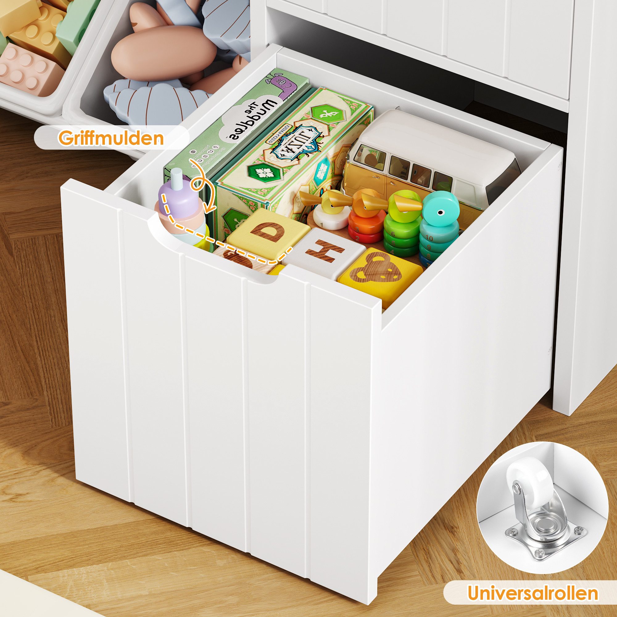 HOMECHO Spielzeugtruhe (2 St), Kinderregal mit 7 Aufbewahrungsboxen 4 Schubladen Weiß – Bild 4 von 5
