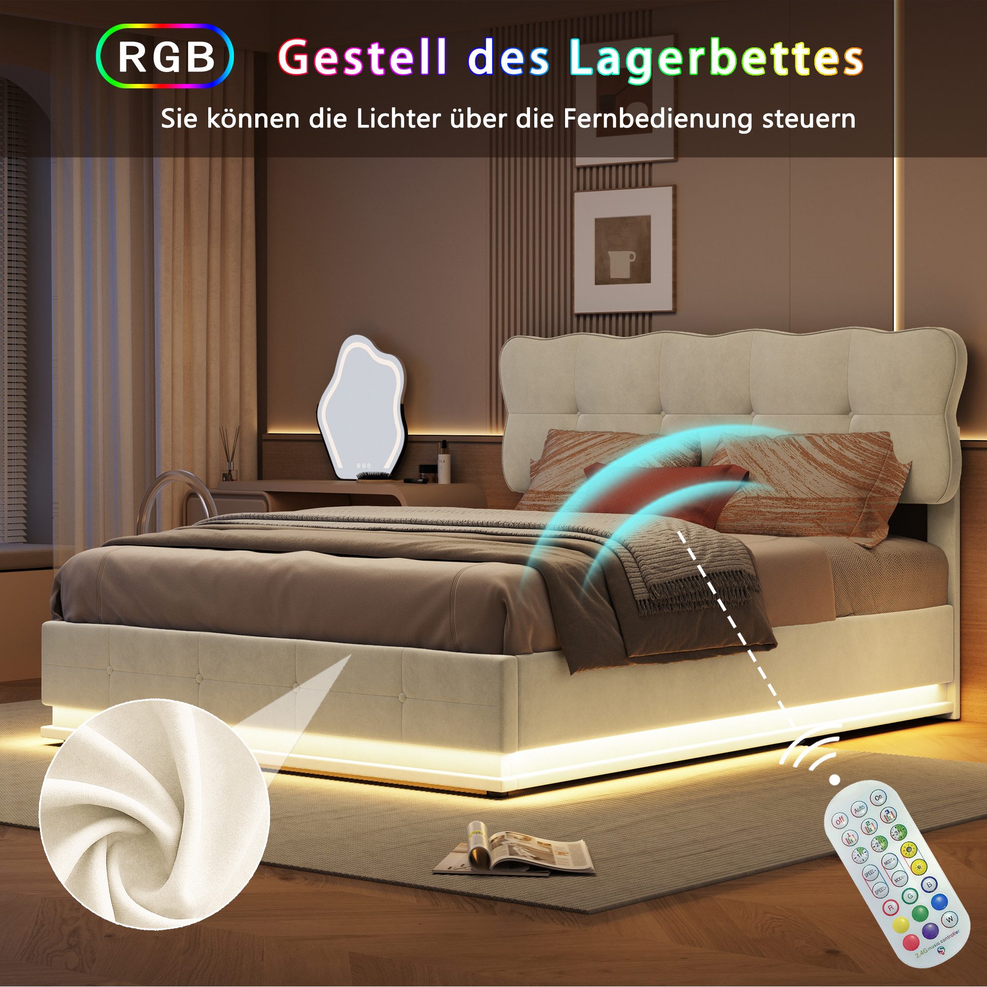 FUROKOY Boxspringbett LED Doppelbett Hydraulisches Polsterbett günstig online kaufen