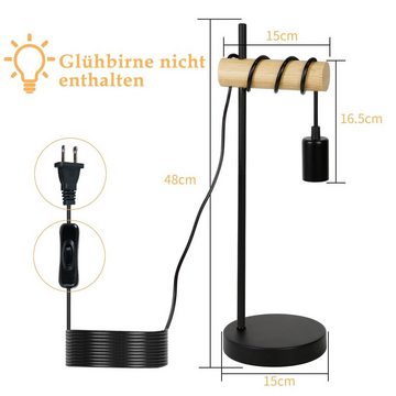 Nettlife Tischleuchte Holz Nachttischlampe Vintage Schwarz E27 Industrial Rustikal, mit Schalter, LED wechselbar, Wohnzimmer Schlafzimmer