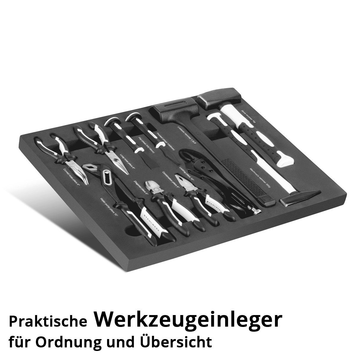 STAHLWERK Steckschlüssel Werkzeugwageneinlage 11-teiliges Werkzeug-Set mit Schaumstoffeinlage (Set, 11 St), Schweißer-Gripzangen inklusive Transportkoffer