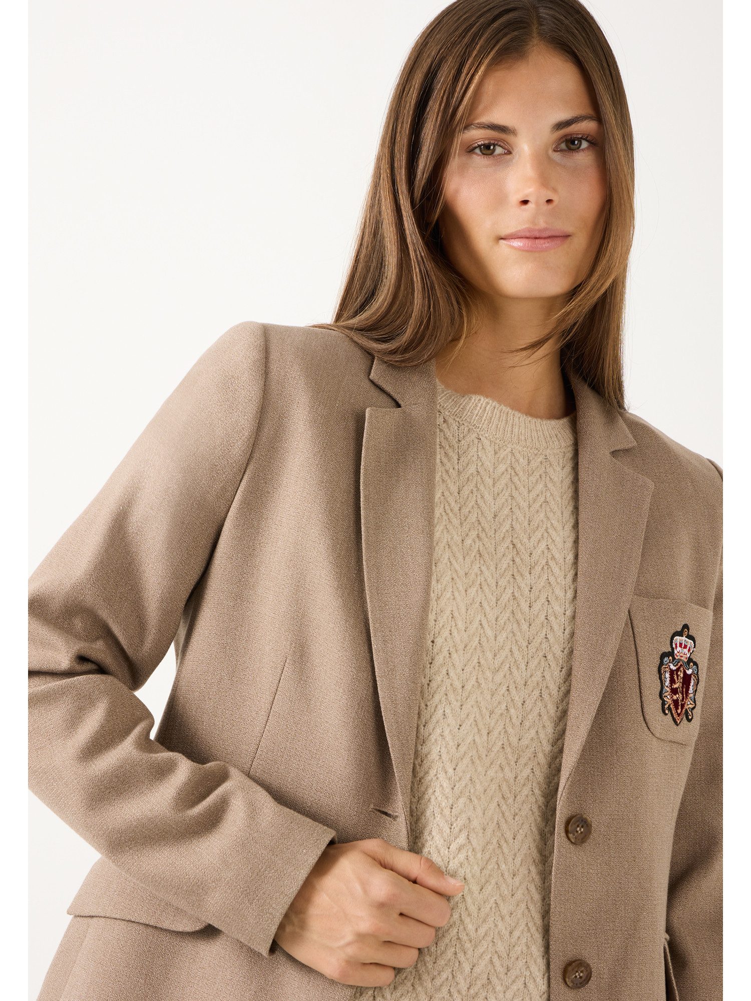 MORE&MORE Jackenblazer stilvoller, classy Blazer, Wappen-Emblem