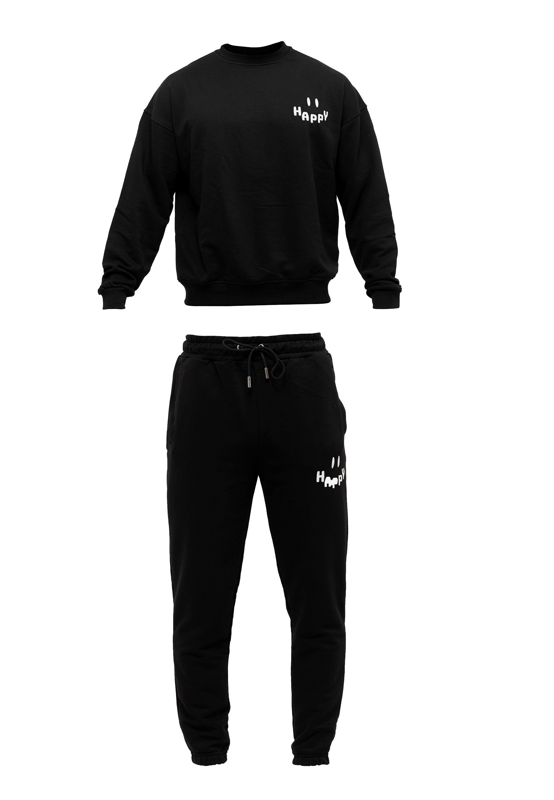 sportivem Happy Oversize Freizeitanzug Sweatshirt, Barron Tom Mens Design mit Print Sport BLACK