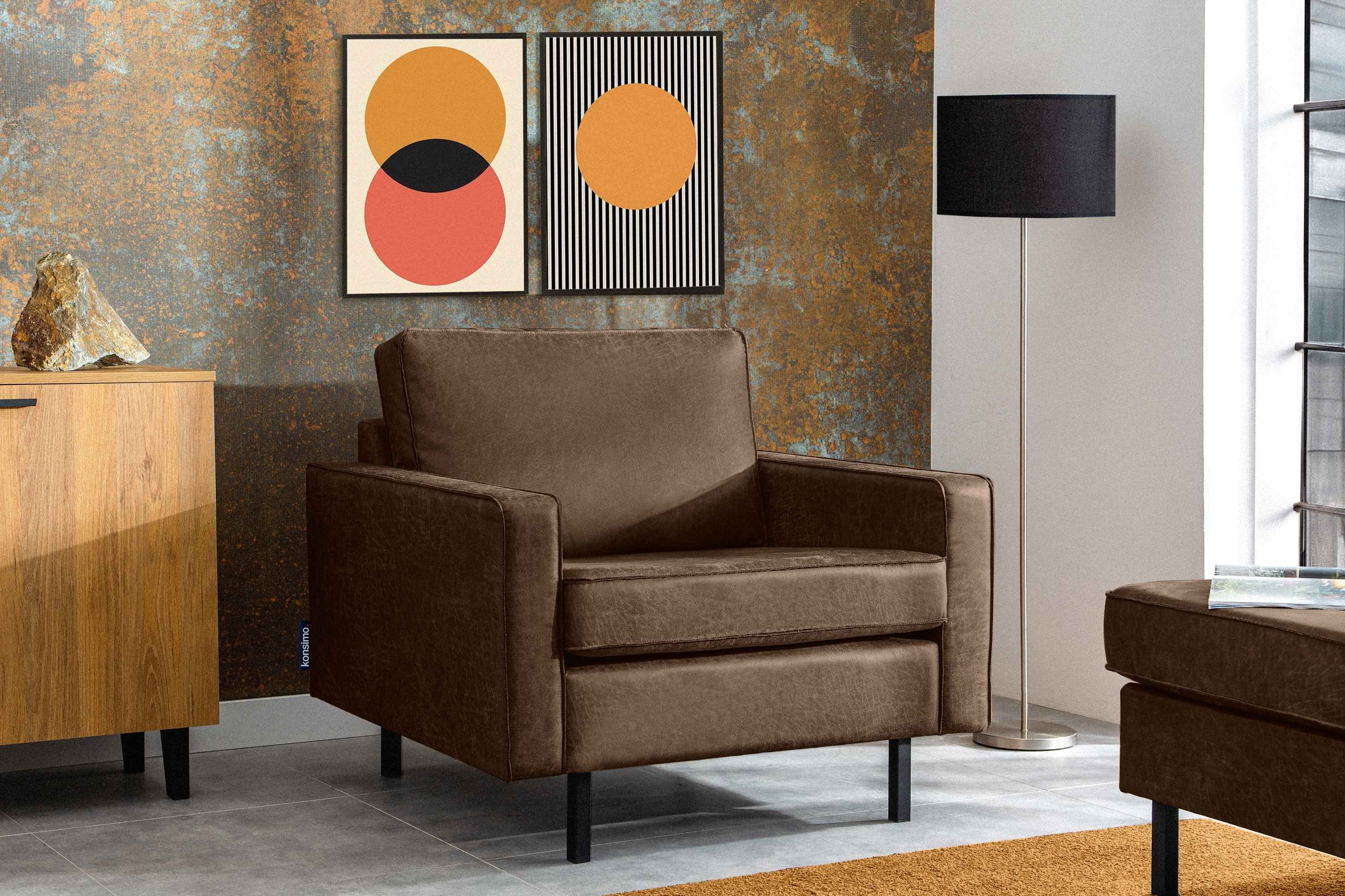 KONSIMO® Sessel INVIA Sessel, Grundschicht: Echtleder,Hergestellt in EU,Vintage,Loft-Stil