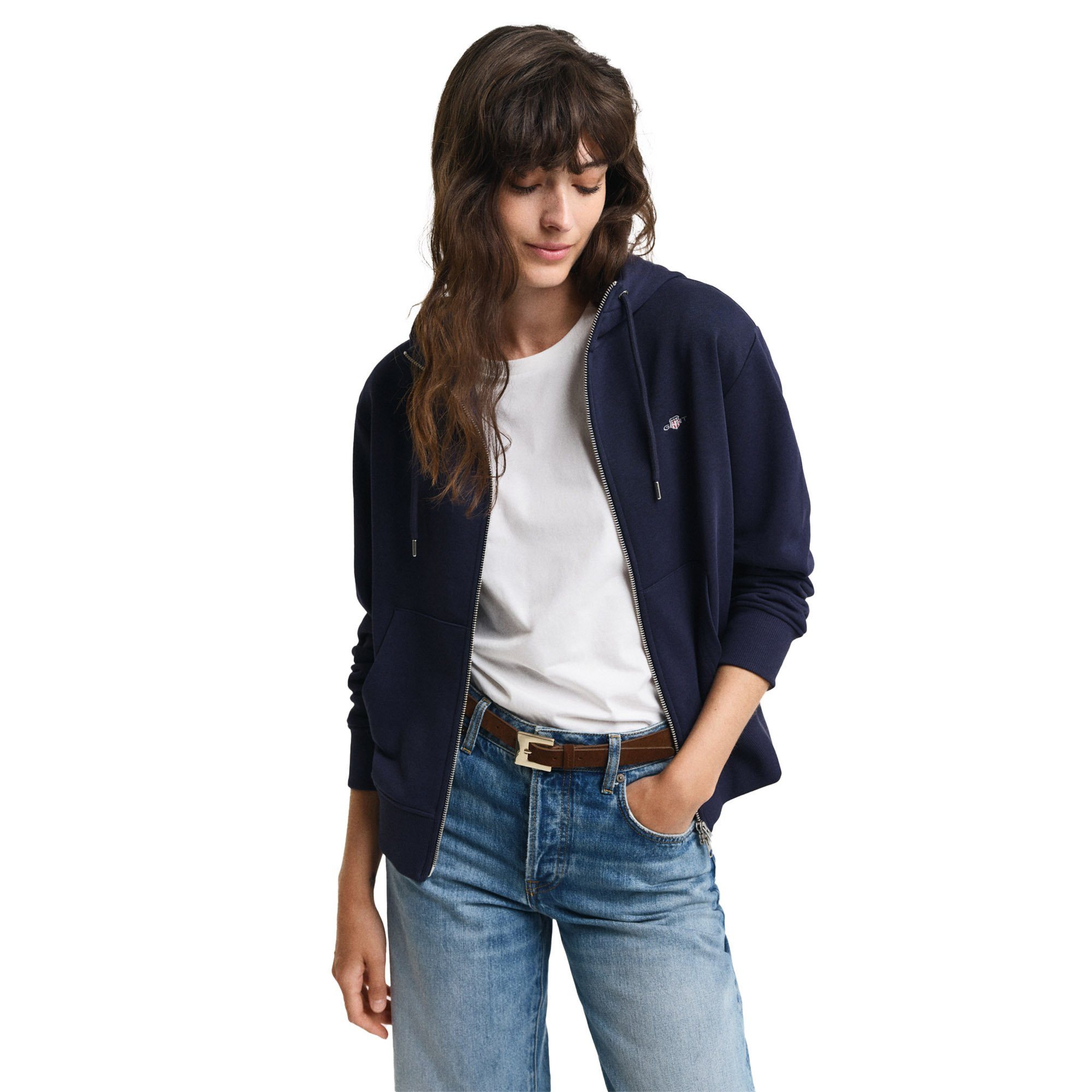 Gant Sweater Damen Sweatjacke Baumwolle SHIELD ZIP HOODIE günstig online kaufen