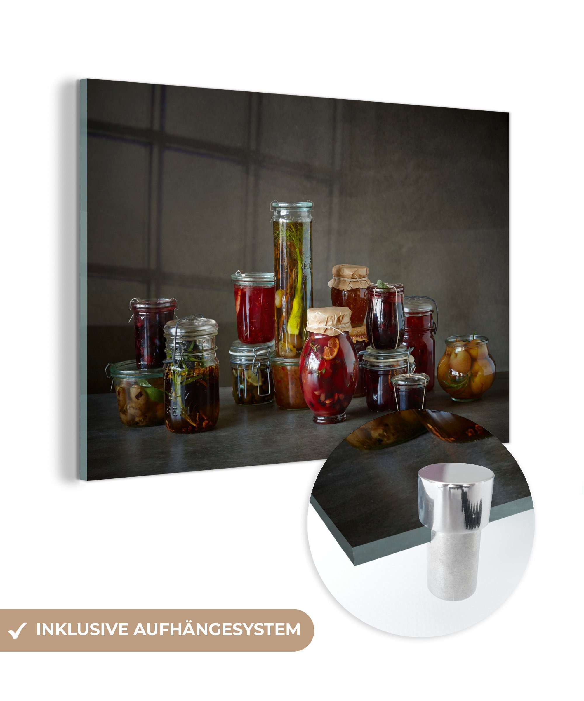 MuchoWow Acrylglasbild Obst und Gemüse in Weckgläsern, (1 St), Acrylglasbilder Wohnzimmer & Schlafzimmer