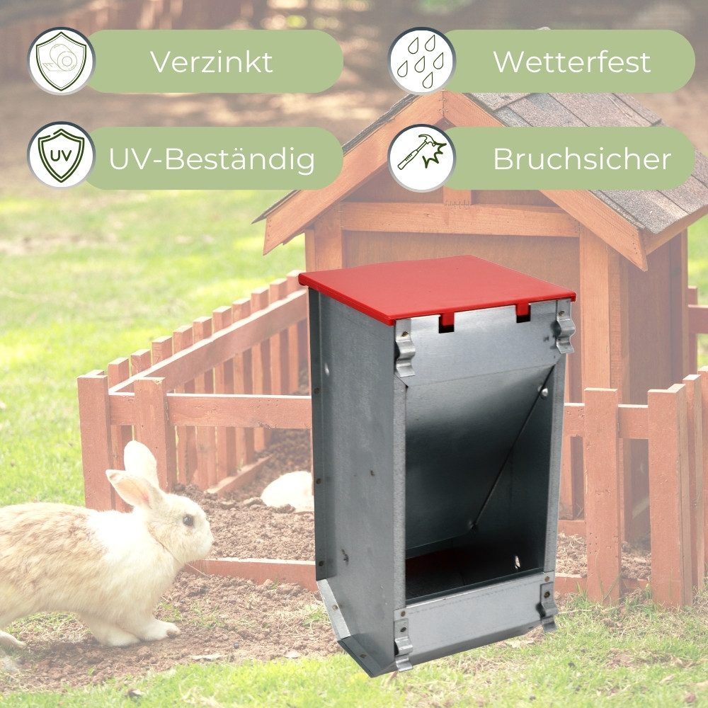 GarPet Futterautomat 2er Set Hühner Futterautomat mit Deckel Metall Futter Spender Napf