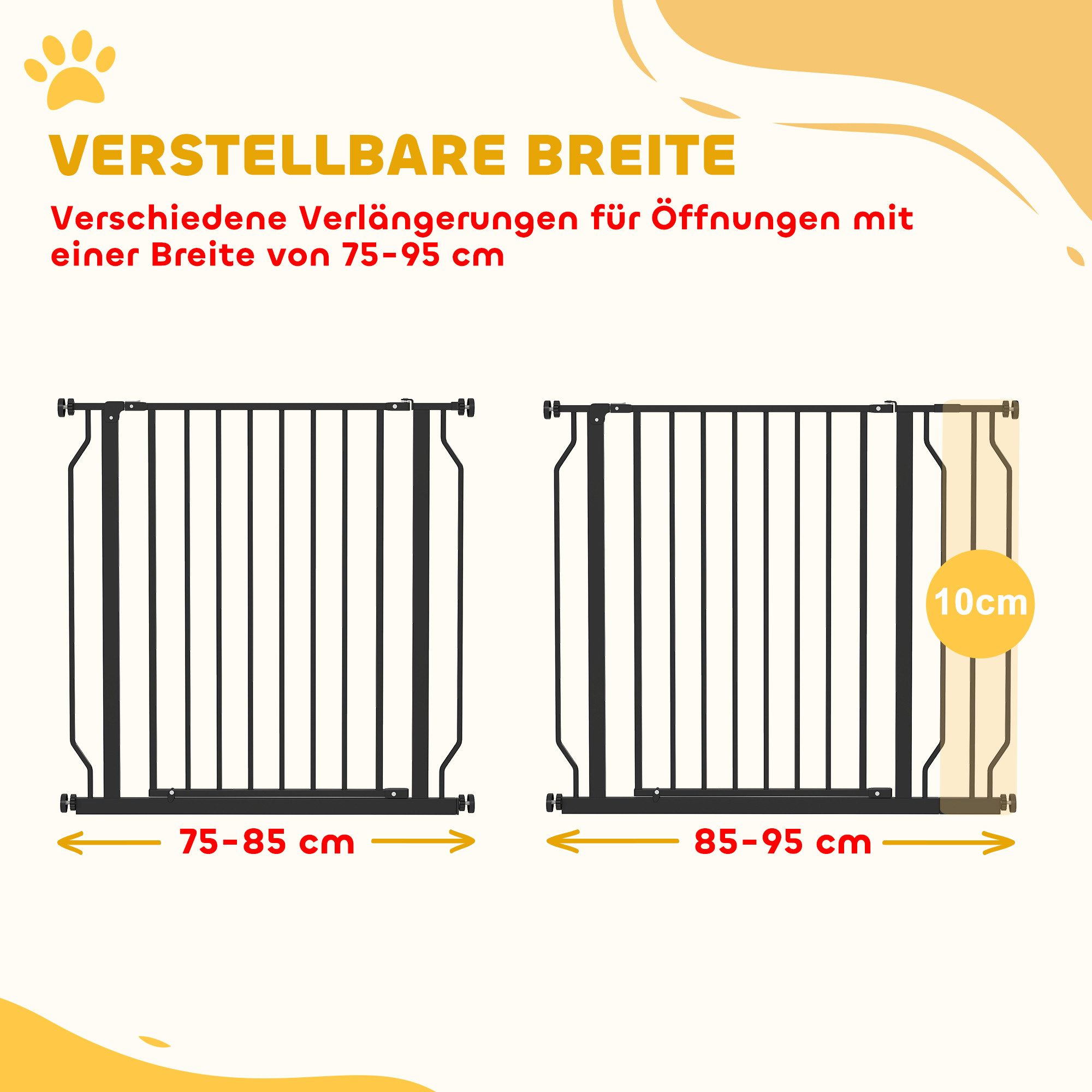 PawHut Hundegitter Treppenschutzgitter mit 10 cm Verlängerung Türgitter ohne Bohren (Absperrgitter, 1 St., Türschutzgitter), für Tür, Treeppe, Schwarz – Bild 4 von 5