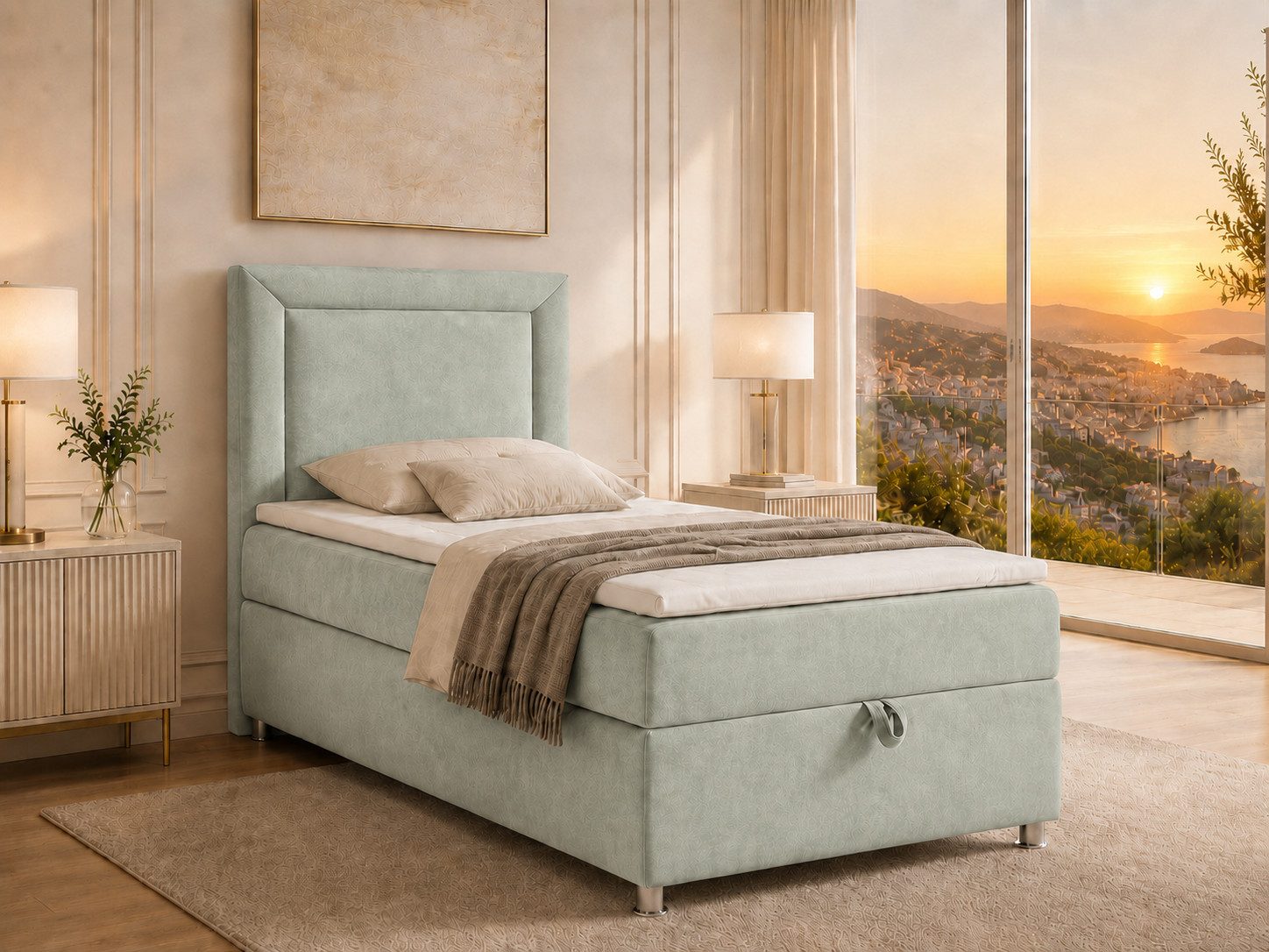 Best for Home Boxspringbett Trinity K-3 Boxspringbett mit Stauraum und Topper (Einzelbett, Polsterbett mit gepolstertes Kopfteil, Jugendbett, Kinderbett versch. Größen, 3-St., Boxspringbett-Set inklusive Matratze und Topper), Bettkasten mit Hebemechanismu
