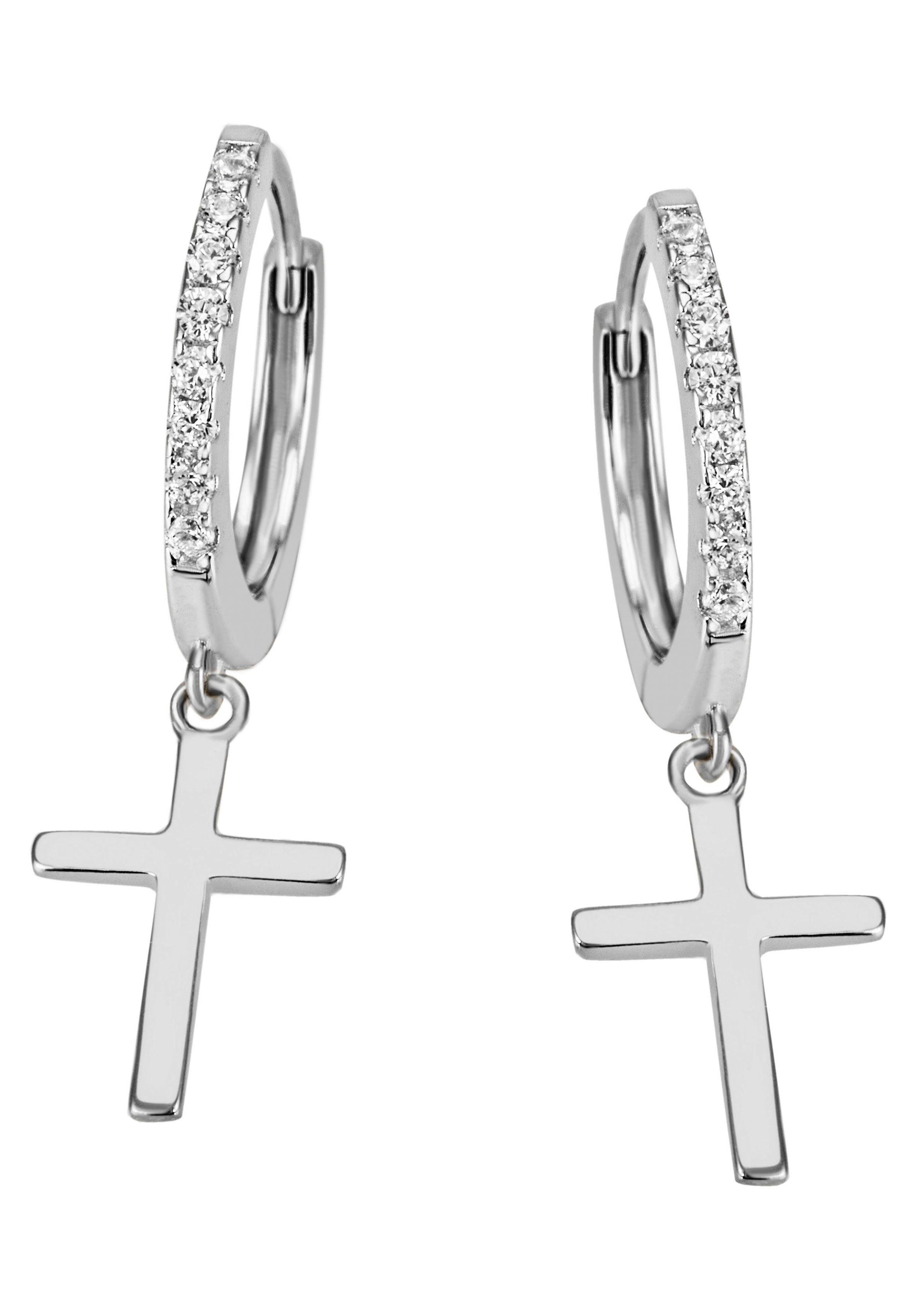 Firetti Paar Creolen Schmuck Geschenk Silber 925 Kreuz, mit Zirkonia (synth)
