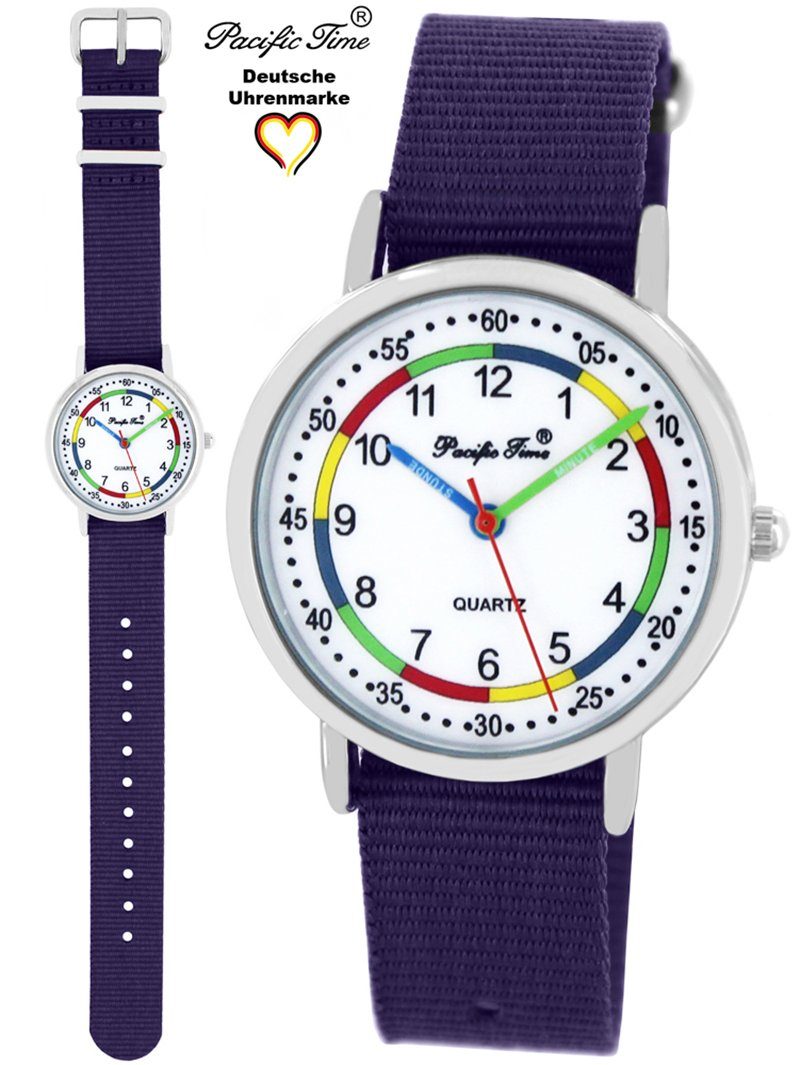 Pacific Time Quarzuhr Kinder Armbanduhr Mix violett Design - First Wechselarmband, Gratis Versand Match Lernuhr und